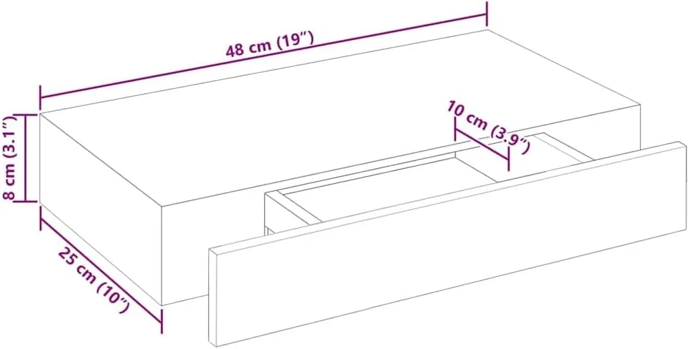 شلف دیواری شناور vidaXL با 1 کشو برای نگهداری کتاب/دی وی دی، ام دی اف سفید 48 سانتی متر