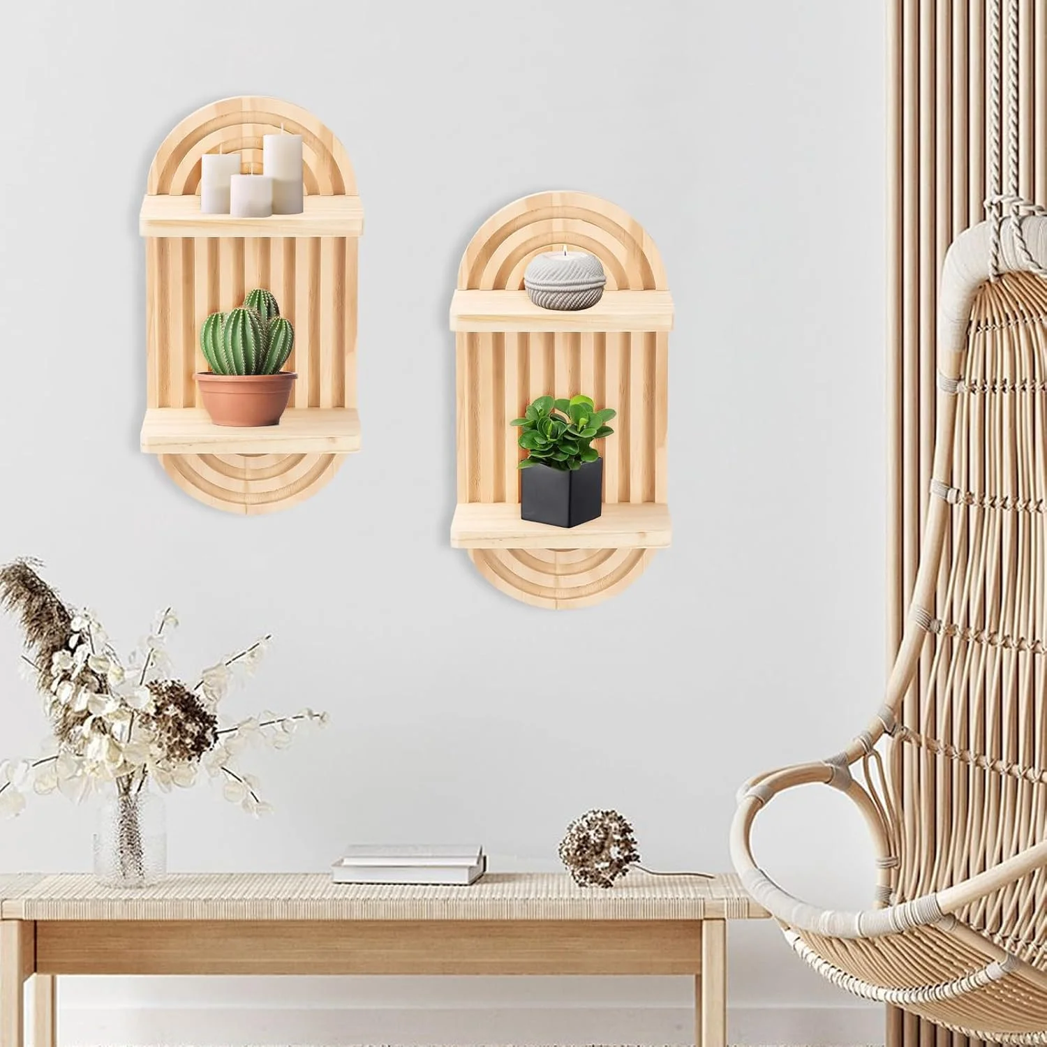 KASTWAVE 2 عدد شلف دیواری رنگین کمانی چوبی بوهمی، قفسه ذخیره سازی آویز شناور دوتایی، دکور دیوار روستایی برای اتاق خواب، اتاق نشیمن، اتاق کودک، دفتر و حمام KASTWAVE 2 عدد شلف دیواری رنگین کمانی چوبی بوهمی، قفسه ذخیره سازی آویز شناور دوتایی، دکور دیوار روستایی برای اتاق خواب، اتاق نشیمن، اتاق کودک، دفتر و حمام