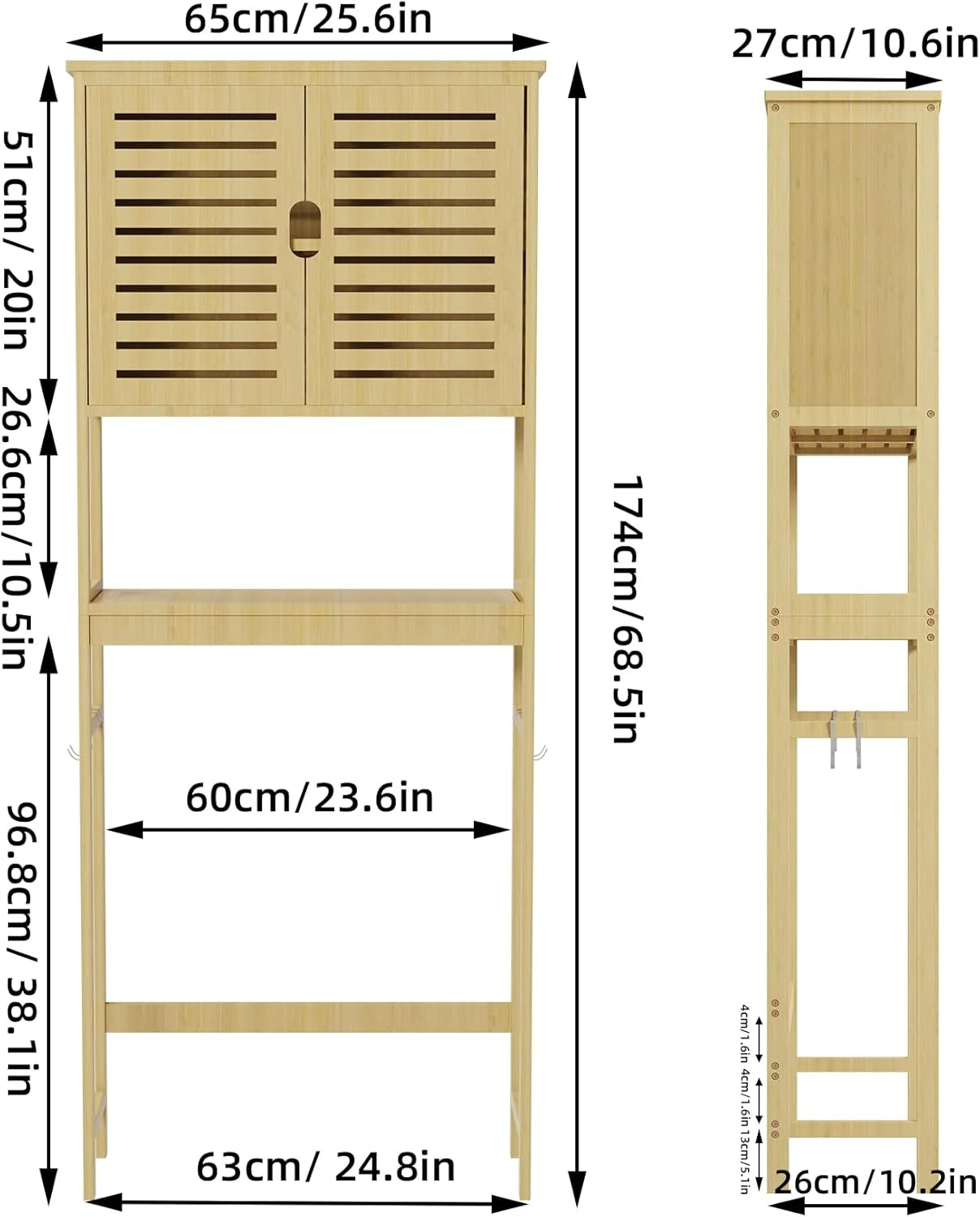 کابینت بالای توالت Medla: قفسه بامبو 2 طبقه بالای توالت، قفسه سازمان دهنده ماشین لباسشویی زمینی با کابینت، واحد قفسه بندی مستقل، قفسه ذخیره سازی حمام 63x27x174 سانتی متر کابینت بالای توالت Medla: قفسه بامبو 2 طبقه بالای توالت، قفسه سازمان دهنده ماشین لباسشویی زمینی با کابینت، واحد قفسه بندی مستقل، قفسه ذخیره سازی حمام 63x27x174 سانتی متر