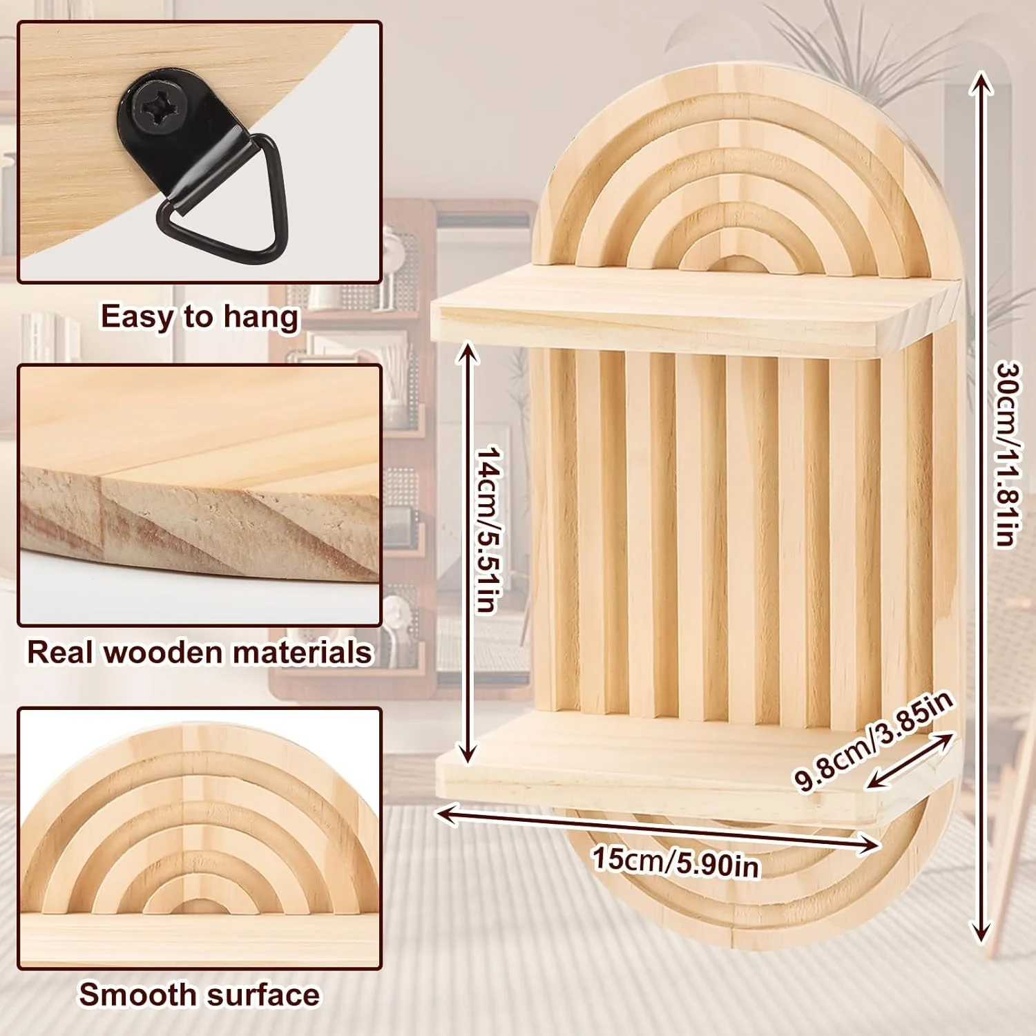 KASTWAVE 2 عدد شلف دیواری رنگین کمانی چوبی بوهمی، قفسه ذخیره سازی آویز شناور دوتایی، دکور دیوار روستایی برای اتاق خواب، اتاق نشیمن، اتاق کودک، دفتر و حمام KASTWAVE 2 عدد شلف دیواری رنگین کمانی چوبی بوهمی، قفسه ذخیره سازی آویز شناور دوتایی، دکور دیوار روستایی برای اتاق خواب، اتاق نشیمن، اتاق کودک، دفتر و حمام