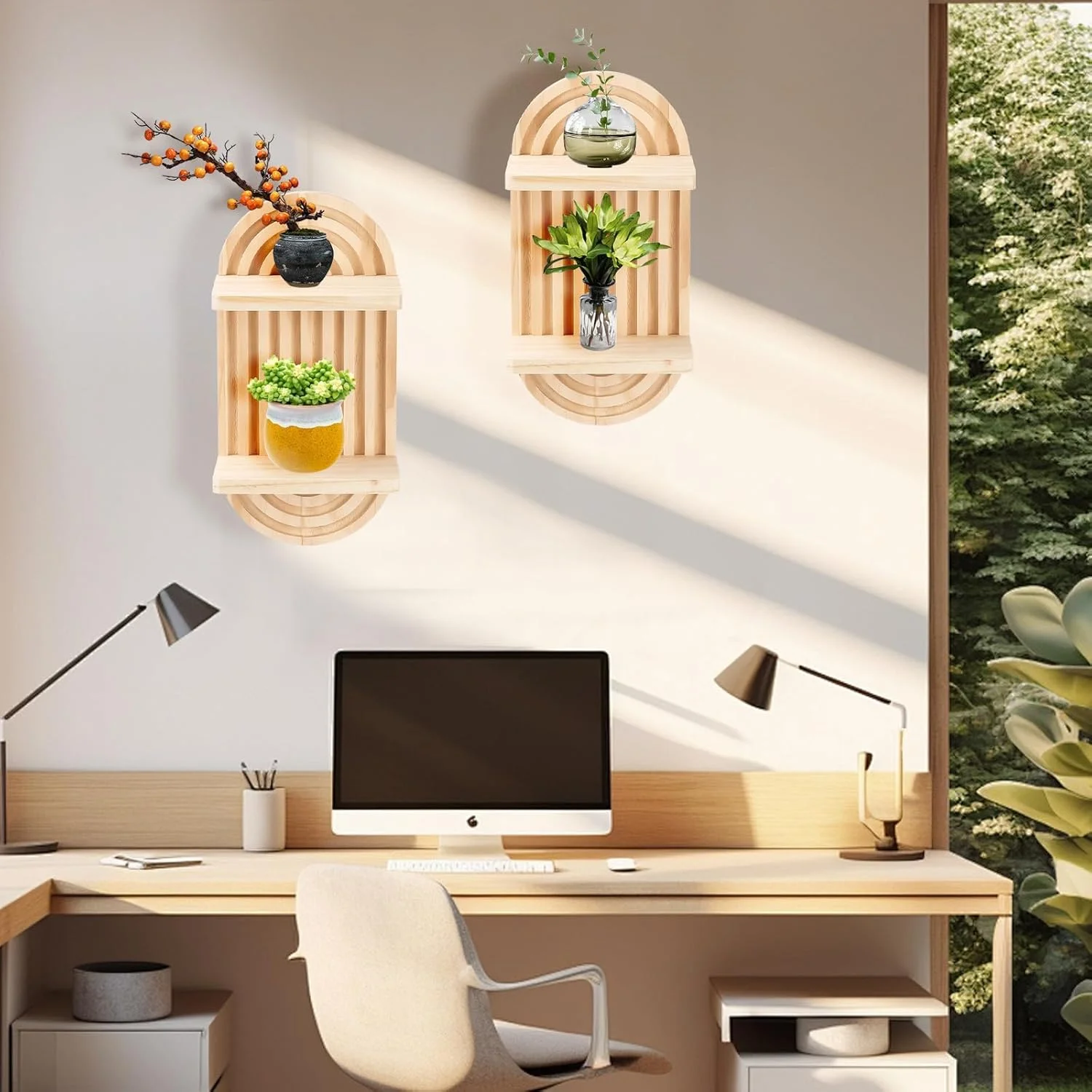 KASTWAVE 2 عدد شلف دیواری رنگین کمانی چوبی بوهمی، قفسه ذخیره سازی آویز شناور دوتایی، دکور دیوار روستایی برای اتاق خواب، اتاق نشیمن، اتاق کودک، دفتر و حمام KASTWAVE 2 عدد شلف دیواری رنگین کمانی چوبی بوهمی، قفسه ذخیره سازی آویز شناور دوتایی، دکور دیوار روستایی برای اتاق خواب، اتاق نشیمن، اتاق کودک، دفتر و حمام