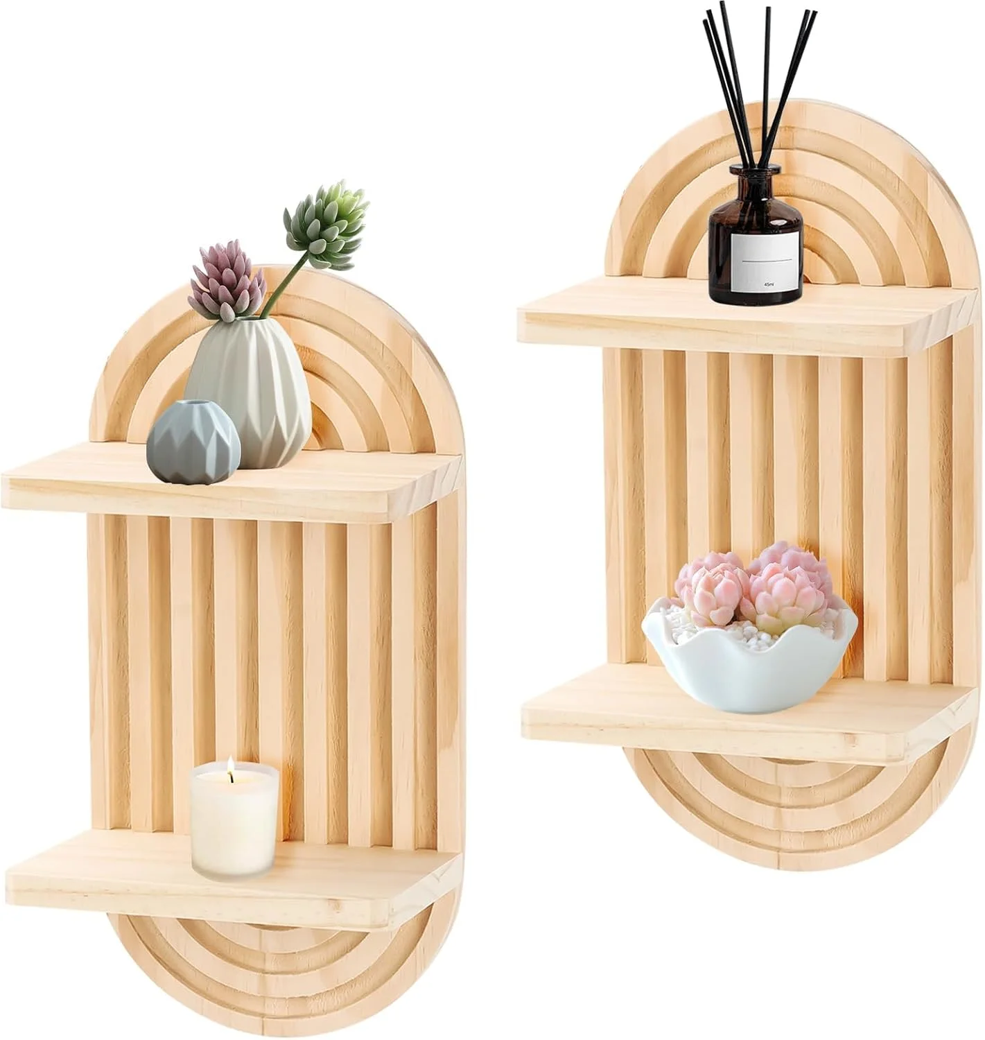 KASTWAVE 2 عدد شلف دیواری رنگین کمانی چوبی بوهمی، قفسه ذخیره سازی آویز شناور دوتایی، دکور دیوار روستایی برای اتاق خواب، اتاق نشیمن، اتاق کودک، دفتر و حمام KASTWAVE 2 عدد شلف دیواری رنگین کمانی چوبی بوهمی، قفسه ذخیره سازی آویز شناور دوتایی، دکور دیوار روستایی برای اتاق خواب، اتاق نشیمن، اتاق کودک، دفتر و حمام