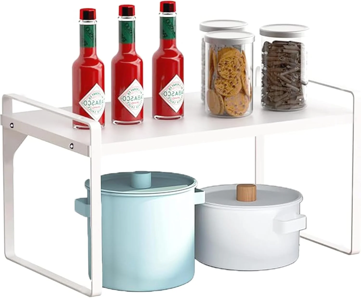 قفسه ارگانایزر کابینت قابل گسترش KUKUMAJI، 35 تا 65 سانتی متر، قفسه ارگانایزر کابینت آشپزخانه، پایه ارگانایزر قابل تنظیم برای کابینت آشپزخانه، قفسه زیر سینک