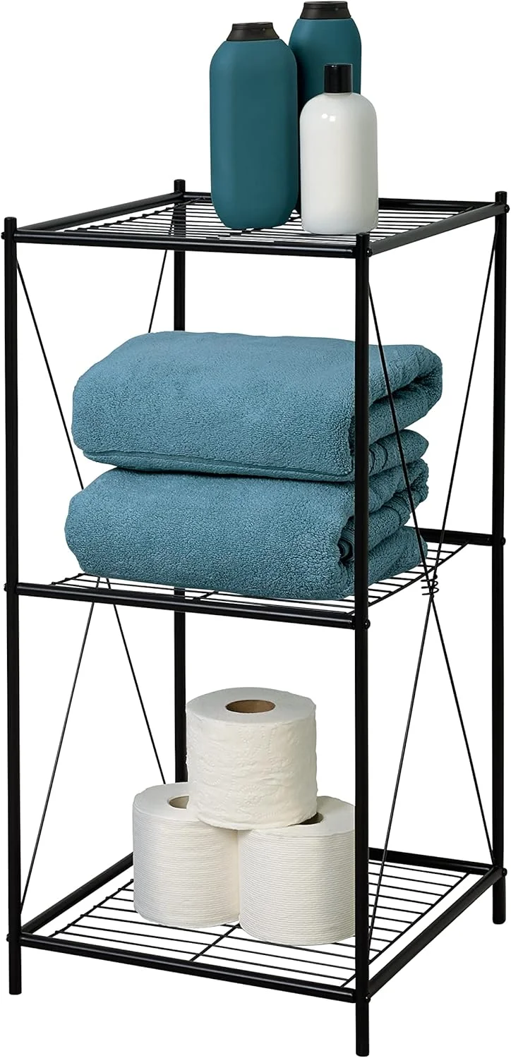 قفسه ایستاده 3 طبقه Zenna Home، مناسب برای حمام، اتاق خواب، قفسه ذخیره سازی اتاق ابزار، طراحی ضربدری، مونتاژ آسان، مشکی