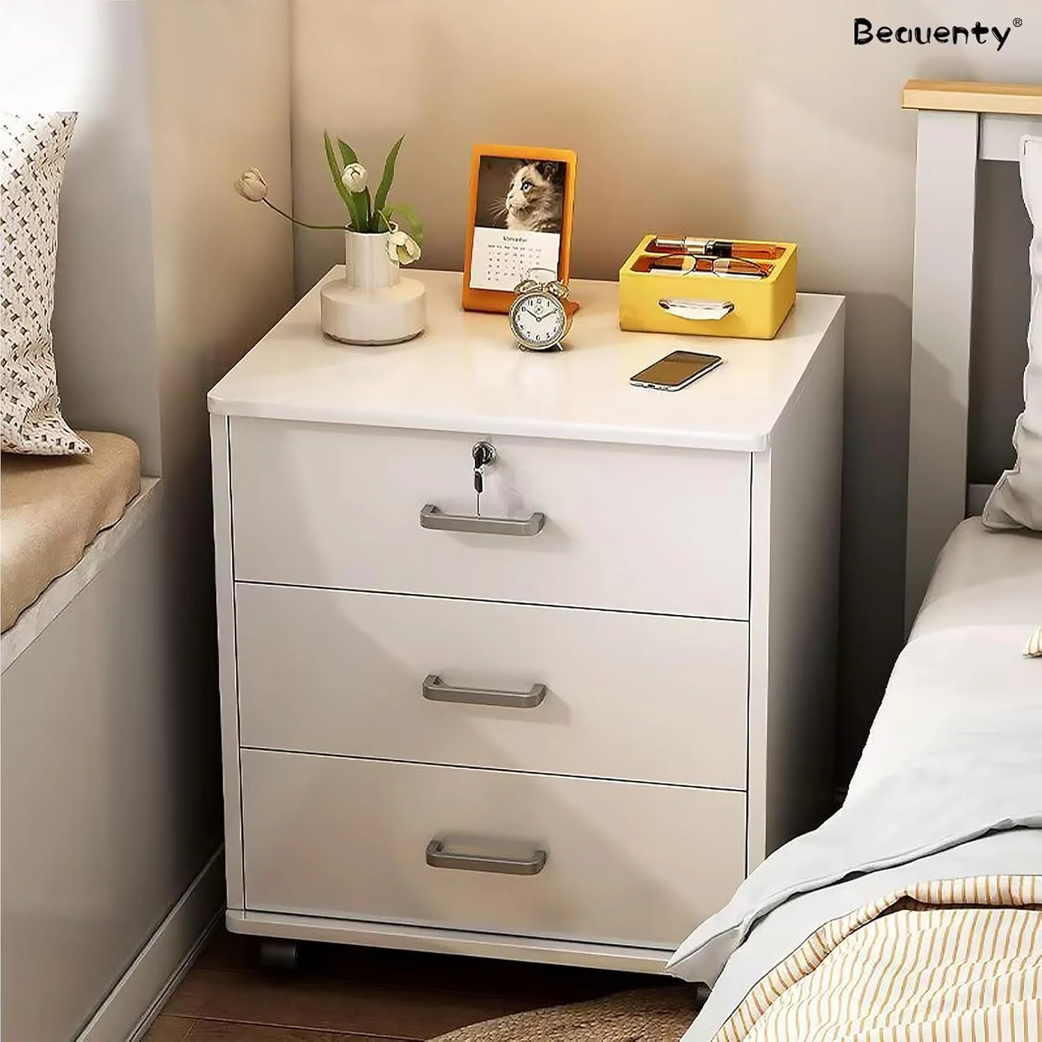 کابینت پرونده Beauenty، قفسه باز نگهداری پرینتر، میز زمینی کابینت کوتاه A4، کابینت کشویی جانبی متحرک با قفل، سازمان دهنده فضای مبلمان اداری خانگی (استایل 2)