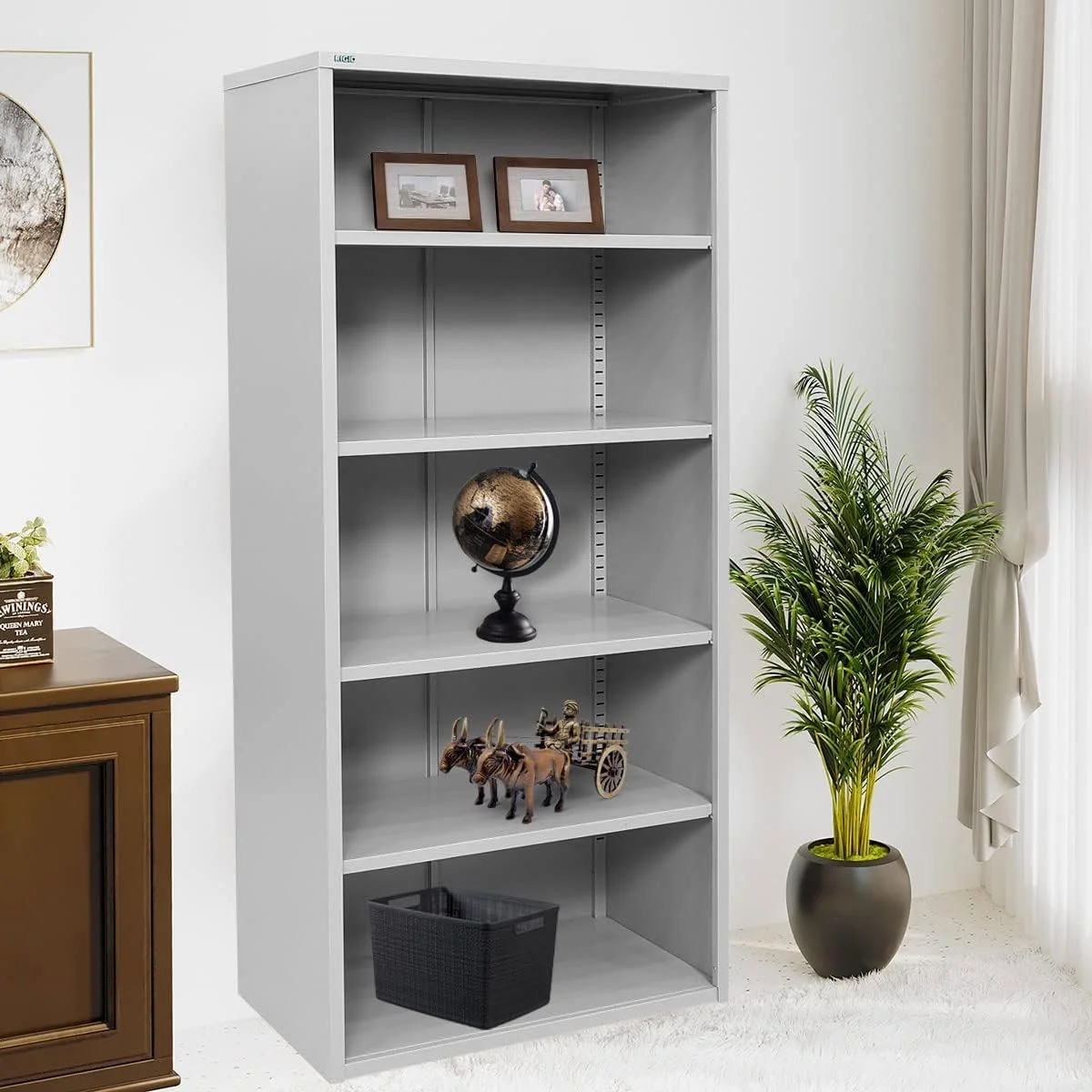کابینت فلزی باز RIGID با چهار قفسه قابل تنظیم، سازمان دهنده ذخیره سازی فلزی سنگین برای خانه، دفتر، انبار، کتابخانه و گاراژ - قفسه نمایش چند منظوره (خاکستری) - مونتاژ شده