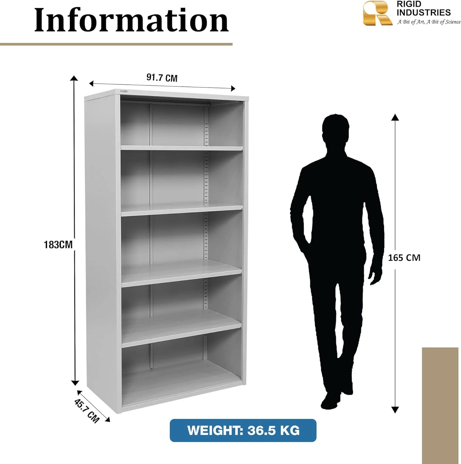 کابینت فلزی باز RIGID با چهار قفسه قابل تنظیم، سازمان دهنده ذخیره سازی فلزی سنگین برای خانه، دفتر، انبار، کتابخانه و گاراژ - قفسه نمایش چند منظوره (خاکستری) - مونتاژ شده