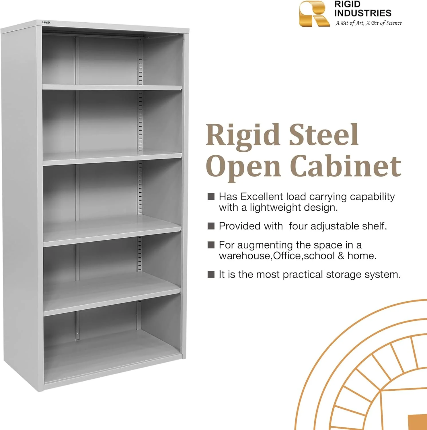 کابینت فلزی باز RIGID با چهار قفسه قابل تنظیم، سازمان دهنده ذخیره سازی فلزی سنگین برای خانه، دفتر، انبار، کتابخانه و گاراژ - قفسه نمایش چند منظوره (خاکستری) - مونتاژ شده