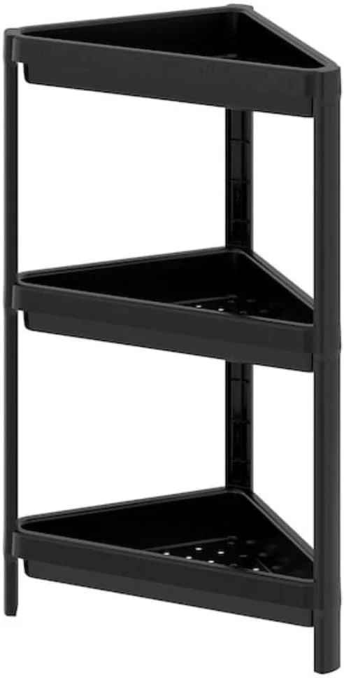 قفسه گوشه ای چسبی 3 طبقه ضد زنگ مشکی LUKADAH، قفسه حمام، قفسه پلاستیکی، سازمان دهنده لوازم آشپزخانه و حمام