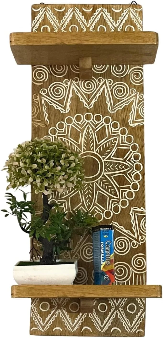 شلف دیواری شناور Souq DESIGNS، شلف چوبی برای اتاق نشیمن - شلف های سازمان دهنده، شلف های گوشه دکور دیوار، قفسه آویز، براکت سازمان دهنده کتاب آشپزخانه نصب شده روی دیوار (چوبی طبیعی 2)