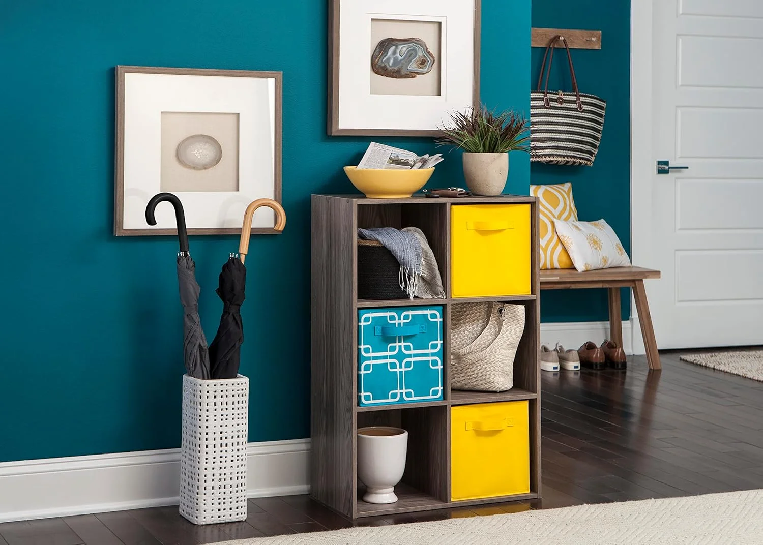 قفسه کتابخانه مکعبی ClosetMaid Cubeicals با 6 محفظه ذخیره سازی، قفسه ارگانایزر قابل انباشت، عمودی یا افقی، مونتاژ آسان، چوب، روکش خاکستری طبیعی