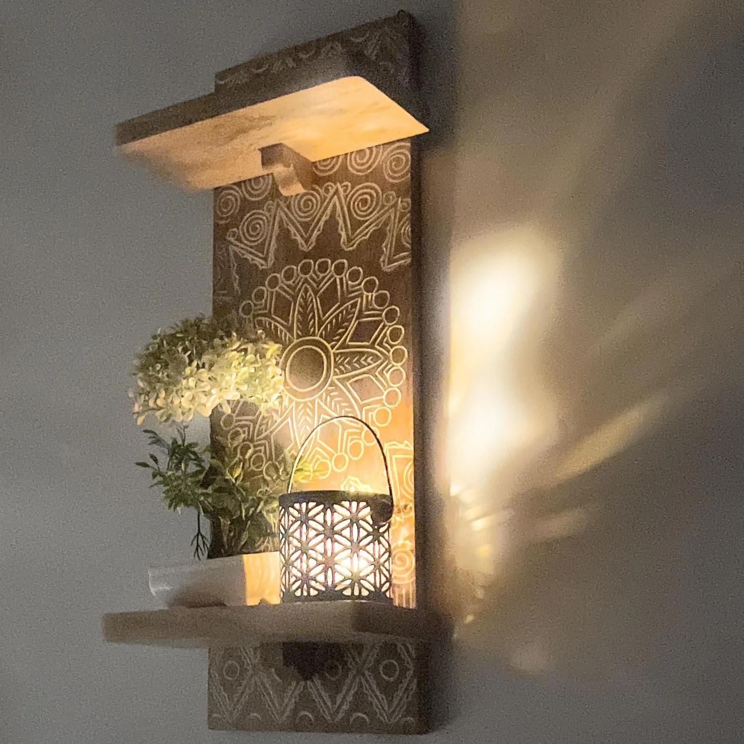 شلف دیواری شناور Souq DESIGNS، شلف چوبی برای اتاق نشیمن - شلف های سازمان دهنده، شلف های گوشه دکور دیوار، قفسه آویز، براکت سازمان دهنده کتاب آشپزخانه نصب شده روی دیوار (چوبی طبیعی 2)