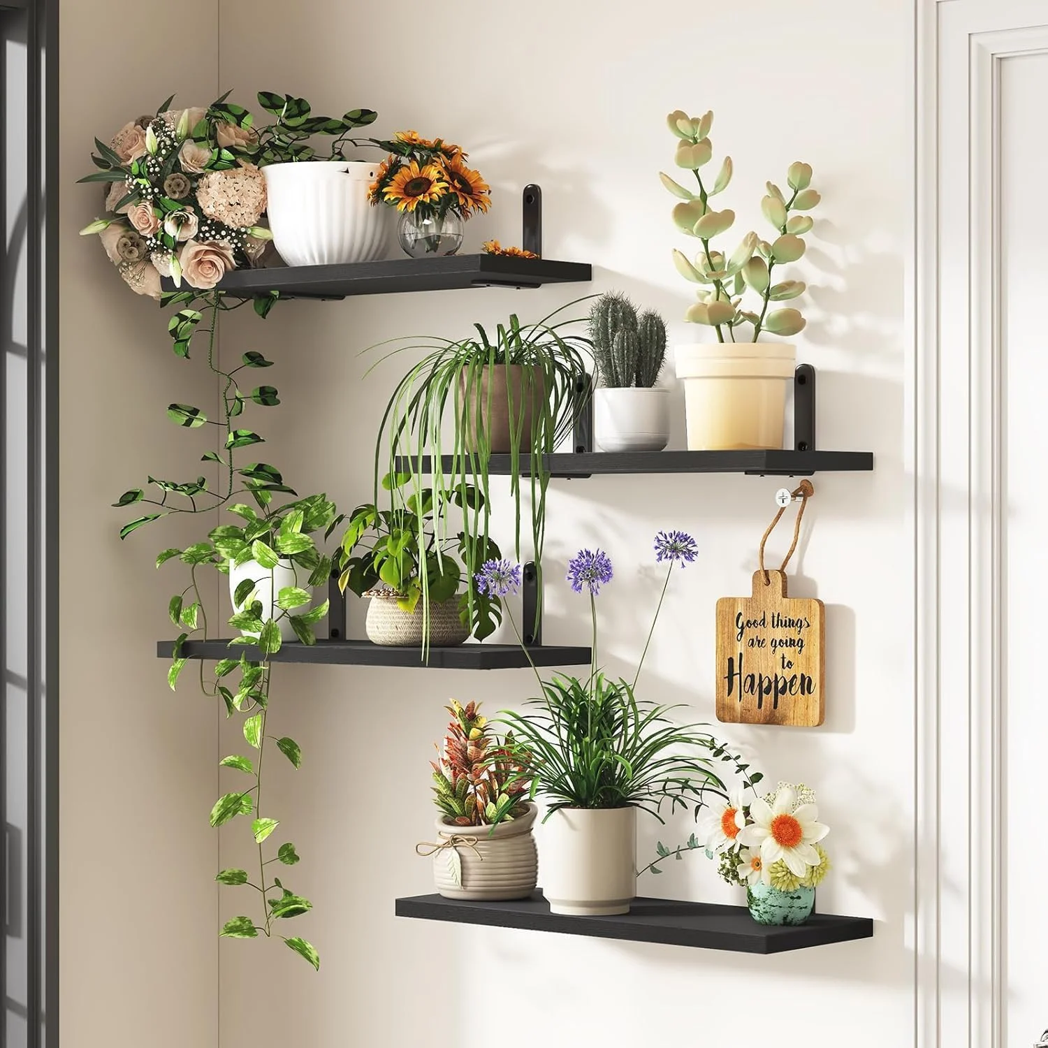 شلف های شناور Kameety برای دکور اتاق، 4 ست شلف شناور برای نگهداری روی دیوار، شلف چوبی دیواری برای دکور اتاق خواب، نگهداری حمام، قفسه کتاب دیواری (مشکی) شلف های شناور Kameety برای دکور اتاق، 4 ست شلف شناور برای نگهداری روی دیوار، شلف چوبی دیواری برای دکور اتاق خواب، نگهداری حمام، قفسه کتاب دیواری (مشکی)