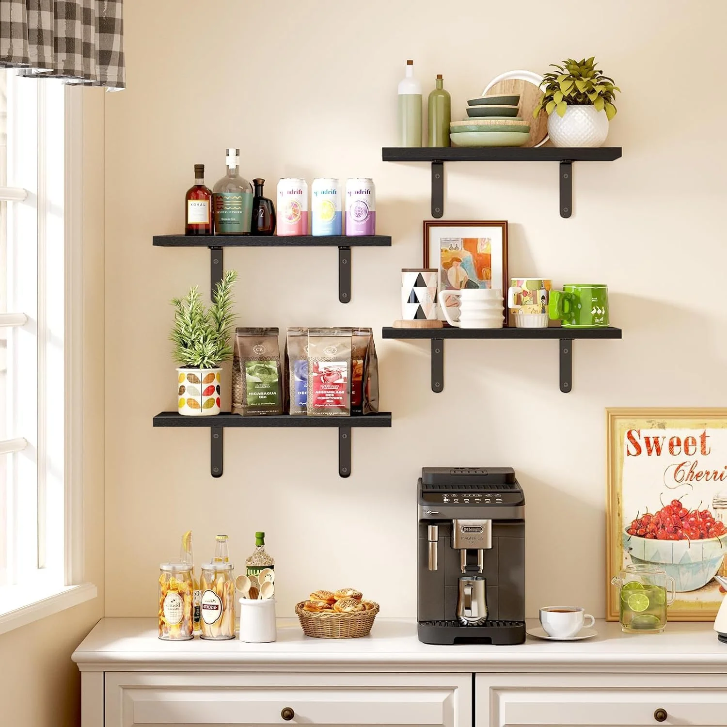 شلف های شناور Kameety برای دکور اتاق، 4 ست شلف شناور برای نگهداری روی دیوار، شلف چوبی دیواری برای دکور اتاق خواب، نگهداری حمام، قفسه کتاب دیواری (مشکی) شلف های شناور Kameety برای دکور اتاق، 4 ست شلف شناور برای نگهداری روی دیوار، شلف چوبی دیواری برای دکور اتاق خواب، نگهداری حمام، قفسه کتاب دیواری (مشکی)