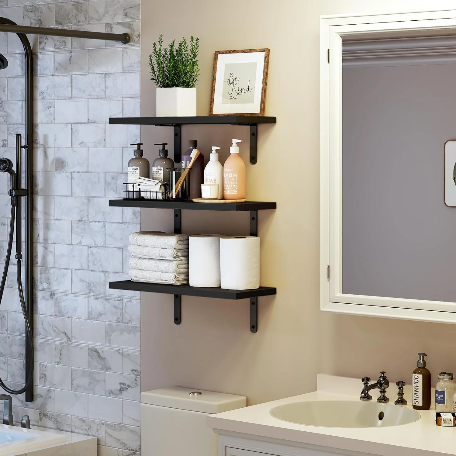 شلف های شناور Kameety برای دکور اتاق، 4 ست شلف شناور برای نگهداری روی دیوار، شلف چوبی دیواری برای دکور اتاق خواب، نگهداری حمام، قفسه کتاب دیواری (مشکی) شلف های شناور Kameety برای دکور اتاق، 4 ست شلف شناور برای نگهداری روی دیوار، شلف چوبی دیواری برای دکور اتاق خواب، نگهداری حمام، قفسه کتاب دیواری (مشکی)