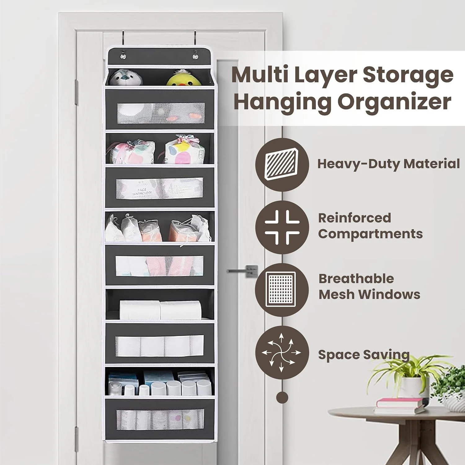 ارگانایزر آویز پشت دری سنگین BRISEED™ ابعاد 146x40x17 سانتی متر (خاکستری)، دارای 5 محفظه بزرگ با پنجره های توری و 5 جیب جانبی، ارگانایزر آویز درب کمد برای اتاق خواب، حمام و نگهداری وسایل کودک ارگانایزر آویز پشت دری سنگین BRISEED™ ابعاد 146x40x17 سانتی متر (خاکستری)، دارای 5 محفظه بزرگ با پنجره های توری و 5 جیب جانبی، ارگانایزر آویز درب کمد برای اتاق خواب، حمام و نگهداری وسایل کودک