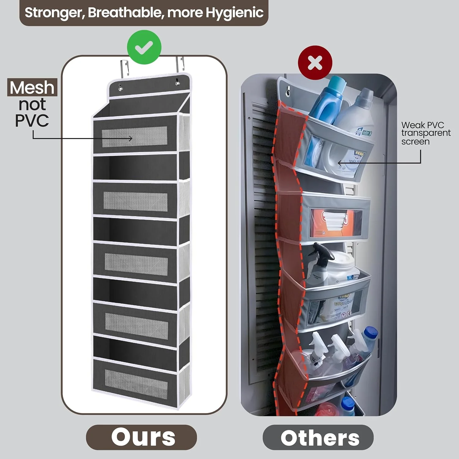 ارگانایزر آویز پشت دری سنگین BRISEED™ ابعاد 146x40x17 سانتی متر (خاکستری)، دارای 5 محفظه بزرگ با پنجره های توری و 5 جیب جانبی، ارگانایزر آویز درب کمد برای اتاق خواب، حمام و نگهداری وسایل کودک ارگانایزر آویز پشت دری سنگین BRISEED™ ابعاد 146x40x17 سانتی متر (خاکستری)، دارای 5 محفظه بزرگ با پنجره های توری و 5 جیب جانبی، ارگانایزر آویز درب کمد برای اتاق خواب، حمام و نگهداری وسایل کودک
