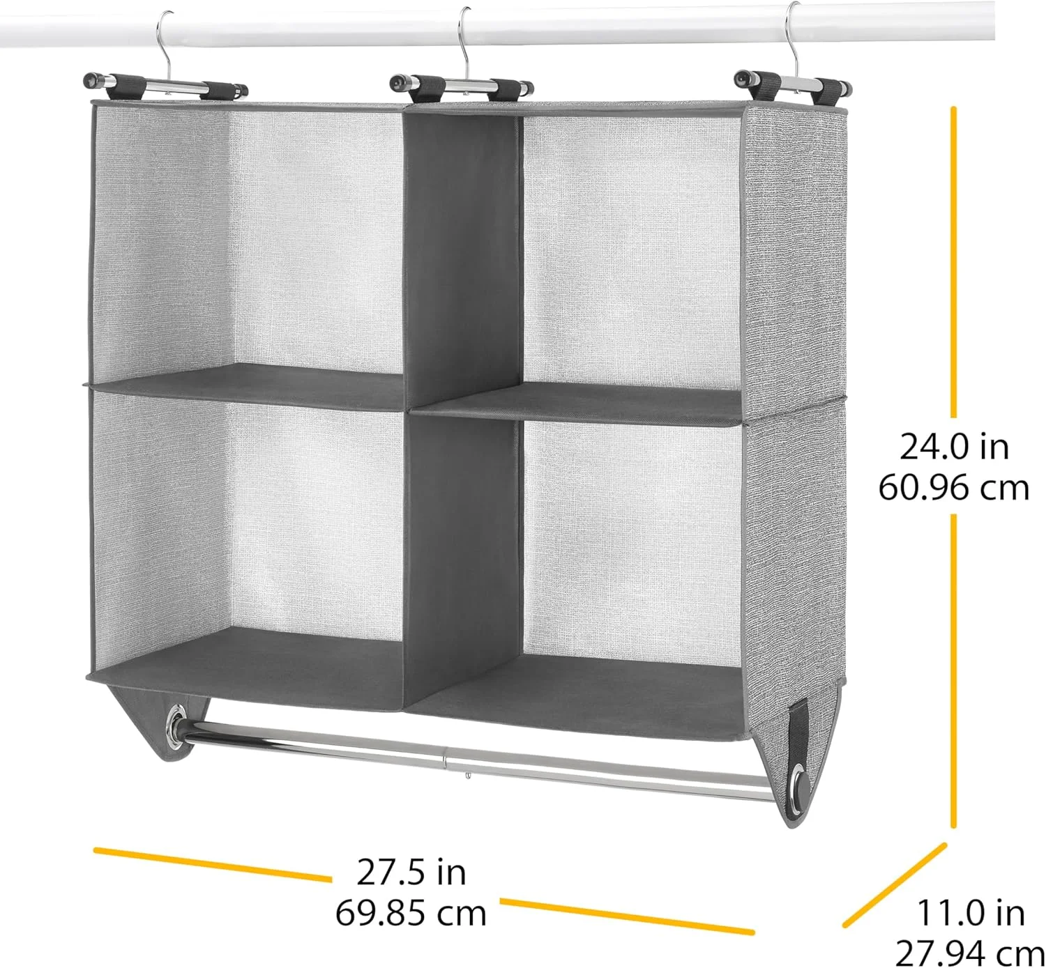 قفسه بندی کمد پارچه ای 4 قسمتی Whitmor با میله لباس کرومی داخلی قفسه بندی کمد پارچه ای 4 قسمتی Whitmor با میله لباس کرومی داخلی