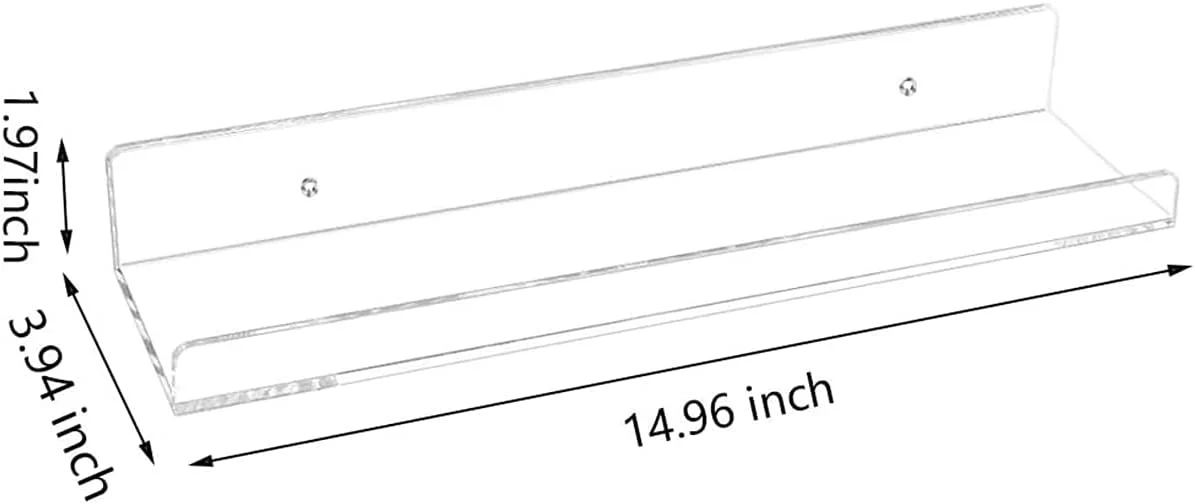 قفسه اکریلیک شفاف KASTWAVE، قفسه دیواری شناور نامرئی، سازمان دهنده قفسه کتاب، قفسه نمایش کتاب نصب شده روی دیوار (بسته 2 عددی 15 اینچی)
