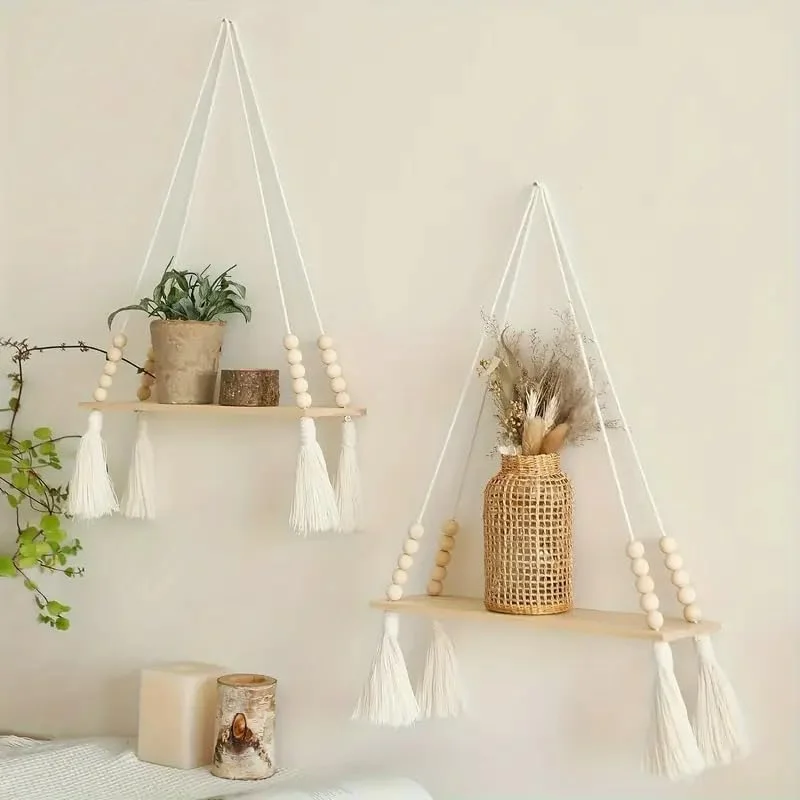 شلف آویز مکرومه، قفسه دیواری کوچک بوهو با مهره های چوبی و منگوله، قفسه ذخیره سازی روستایی دیواری برای اتاق خواب، حمام، گیاهان، گلدان ها، قفسه نمایش، دکوراسیون منزل شلف آویز مکرومه، قفسه دیواری کوچک بوهو با مهره های چوبی و منگوله، قفسه ذخیره سازی روستایی دیواری برای اتاق خواب، حمام، گیاهان، گلدان ها، قفسه نمایش، دکوراسیون منزل