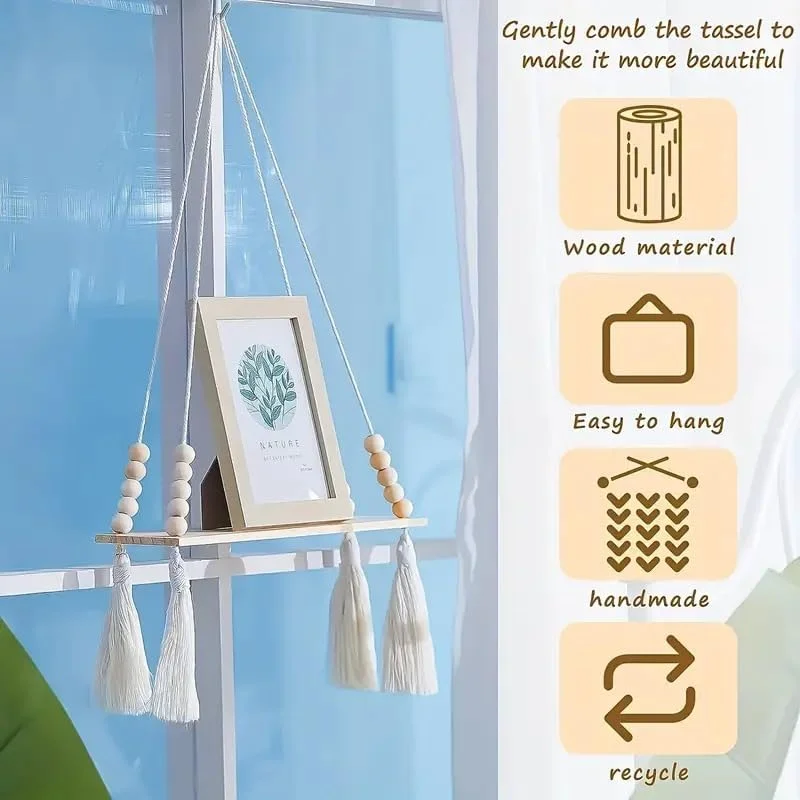 شلف آویز مکرومه، قفسه دیواری کوچک بوهو با مهره های چوبی و منگوله، قفسه ذخیره سازی روستایی دیواری برای اتاق خواب، حمام، گیاهان، گلدان ها، قفسه نمایش، دکوراسیون منزل شلف آویز مکرومه، قفسه دیواری کوچک بوهو با مهره های چوبی و منگوله، قفسه ذخیره سازی روستایی دیواری برای اتاق خواب، حمام، گیاهان، گلدان ها، قفسه نمایش، دکوراسیون منزل