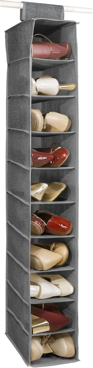 آویز نظم دهنده کفش 10 طبقه، قفسه های آویز برای سازمان دهنده های کمد و سیستم ذخیره سازی، طراحی تاشو، برای کمد لباس، سازماندهی و ذخیره سازی لباس کودک (خاکستری)