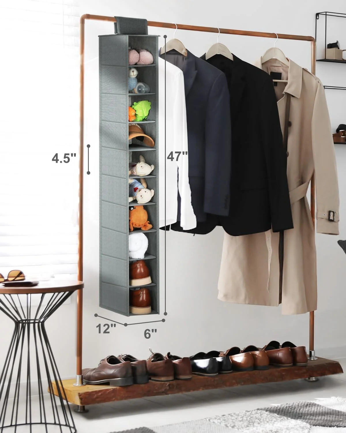آویز نظم دهنده کفش 10 طبقه، قفسه های آویز برای سازمان دهنده های کمد و سیستم ذخیره سازی، طراحی تاشو، برای کمد لباس، سازماندهی و ذخیره سازی لباس کودک (خاکستری)