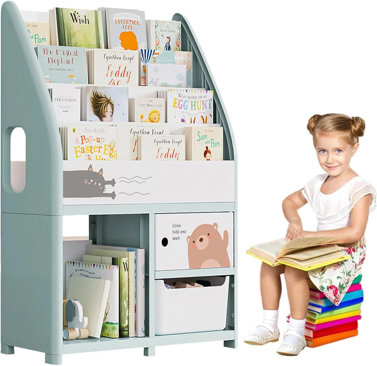قفسه کتاب و اسباب بازی کودک TOYBY، قفسه کتاب کودک نوپا با ظرفیت بزرگ، قفسه کتاب مستقل با سازمان دهنده اسباب بازی، قفسه کتاب برای اتاق کودک، اتاق نوزاد، اتاق بازی