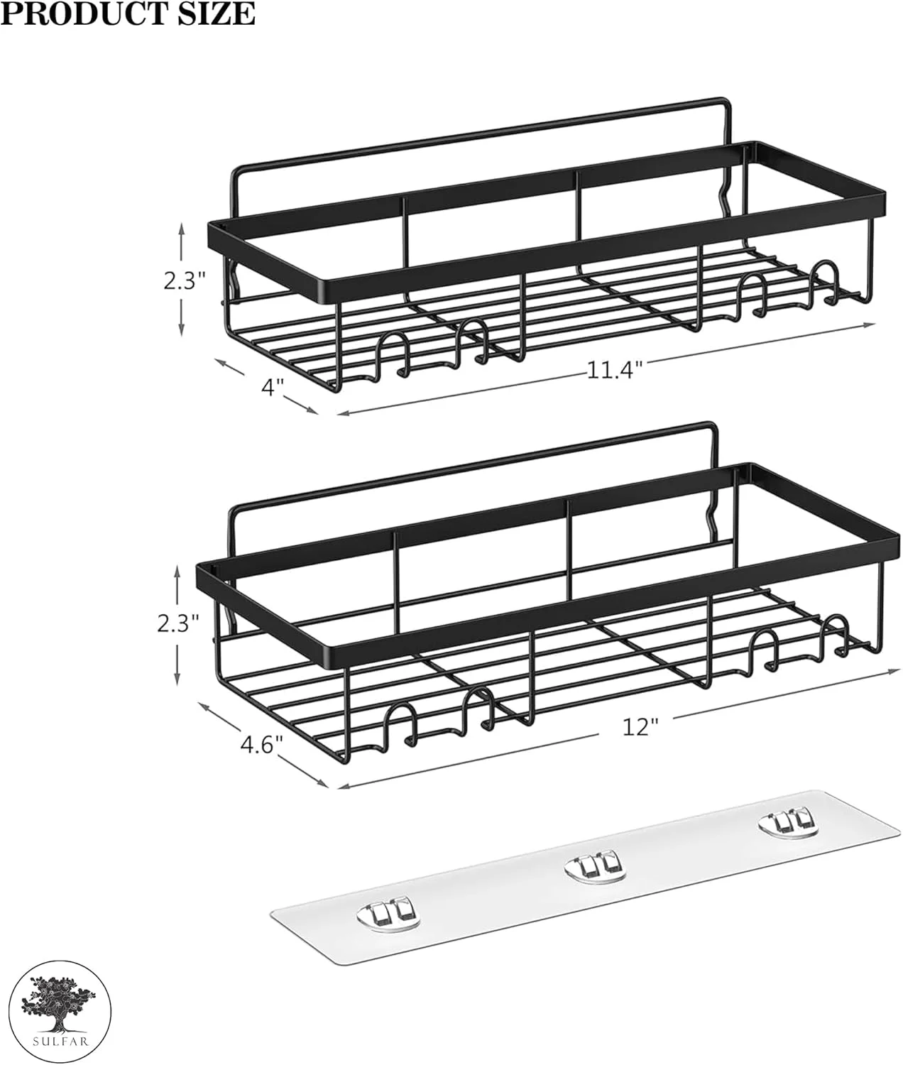 قفسه حمام سولفار برای سازماندهی شامپو با قفسه چسبی، قفسه حمام چسبی خود چسب، سازمان دهنده ذخیره سازی دیواری برای آشپزخانه و حمام (بسته 2 عددی) مشکی