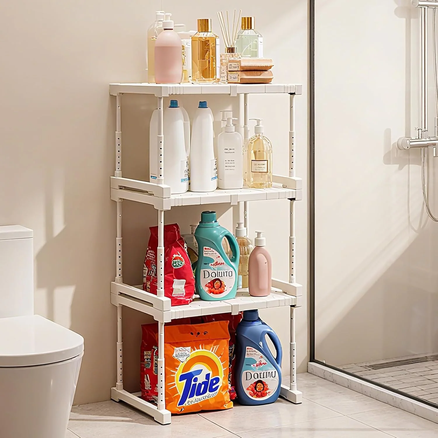 قفسه کشویی قابل انباشت کمد، جداکننده قفسه ذخیره سازی قابل گسترش، تقسیم کننده کابینت، سازمان دهنده کمد کفش، جداکننده های کمد DIY، جداکننده، طول قابل تنظیم (27 سانتی متر - 38 سانتی متر)، ارتفاع (25 سانتی متر - 35 سانتی متر)