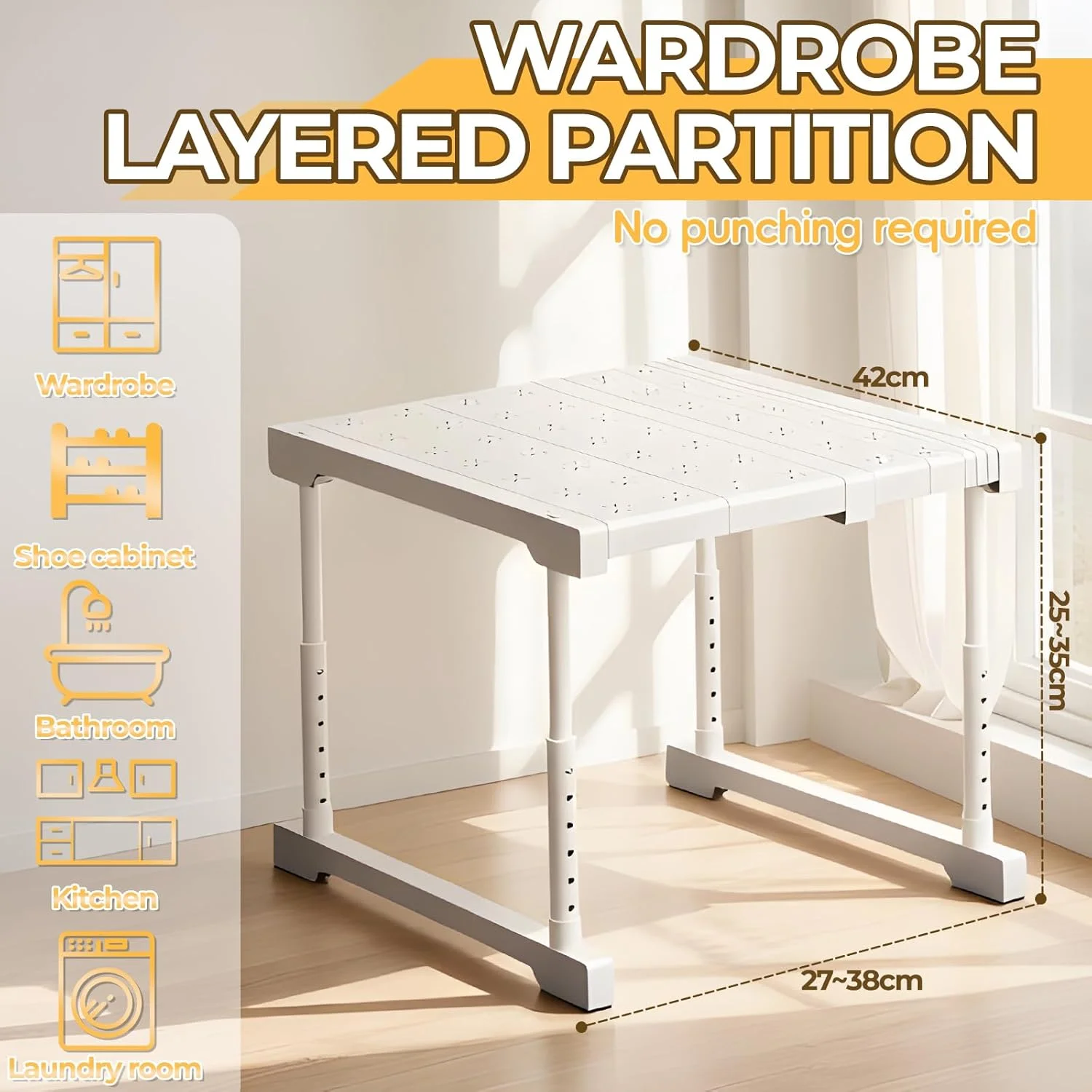 قفسه کشویی قابل انباشت کمد، جداکننده قفسه ذخیره سازی قابل گسترش، تقسیم کننده کابینت، سازمان دهنده کمد کفش، جداکننده های کمد DIY، جداکننده، طول قابل تنظیم (27 سانتی متر - 38 سانتی متر)، ارتفاع (25 سانتی متر - 35 سانتی متر)