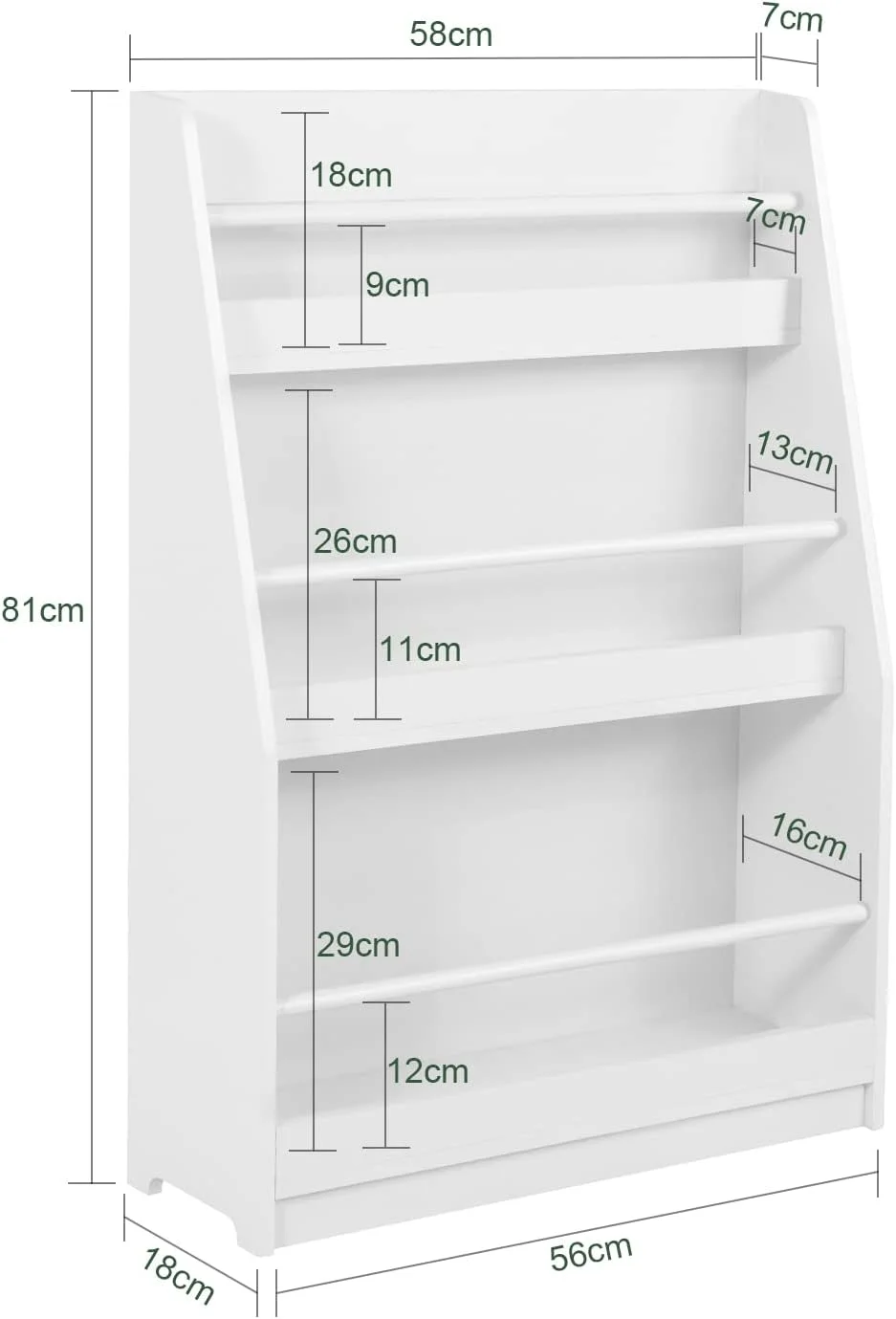 قفسه کتاب سوبای، نگهدارنده کتاب، قفسه کتاب کودک، قفسه کتاب 3 طبقه، سازمان دهنده اسباب بازی برای نگهداری کودکان، MDF بادوام، قفسه باز، ذخیره سازی گوشه ای برای کتاب و اسباب بازی، قفسه کتاب برای اتاق خواب، اتاق کودک، اتاق بازی، KMB45-W
