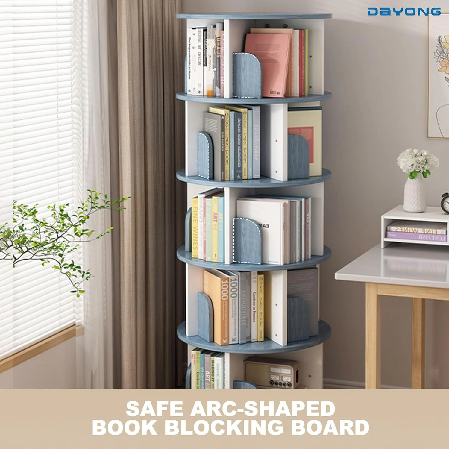 کتابخانه چند لایه چرخان 360 درجه DAYONG، قفسه کتاب ایستاده با ظرفیت بالا، قفسه گوشه ای برای نگهداری در اتاق نشیمن، اتاق خواب، مطالعه و دفتر کار (آبی) کتابخانه چند لایه چرخان 360 درجه DAYONG، قفسه کتاب ایستاده با ظرفیت بالا، قفسه گوشه ای برای نگهداری در اتاق نشیمن، اتاق خواب، مطالعه و دفتر کار (آبی)