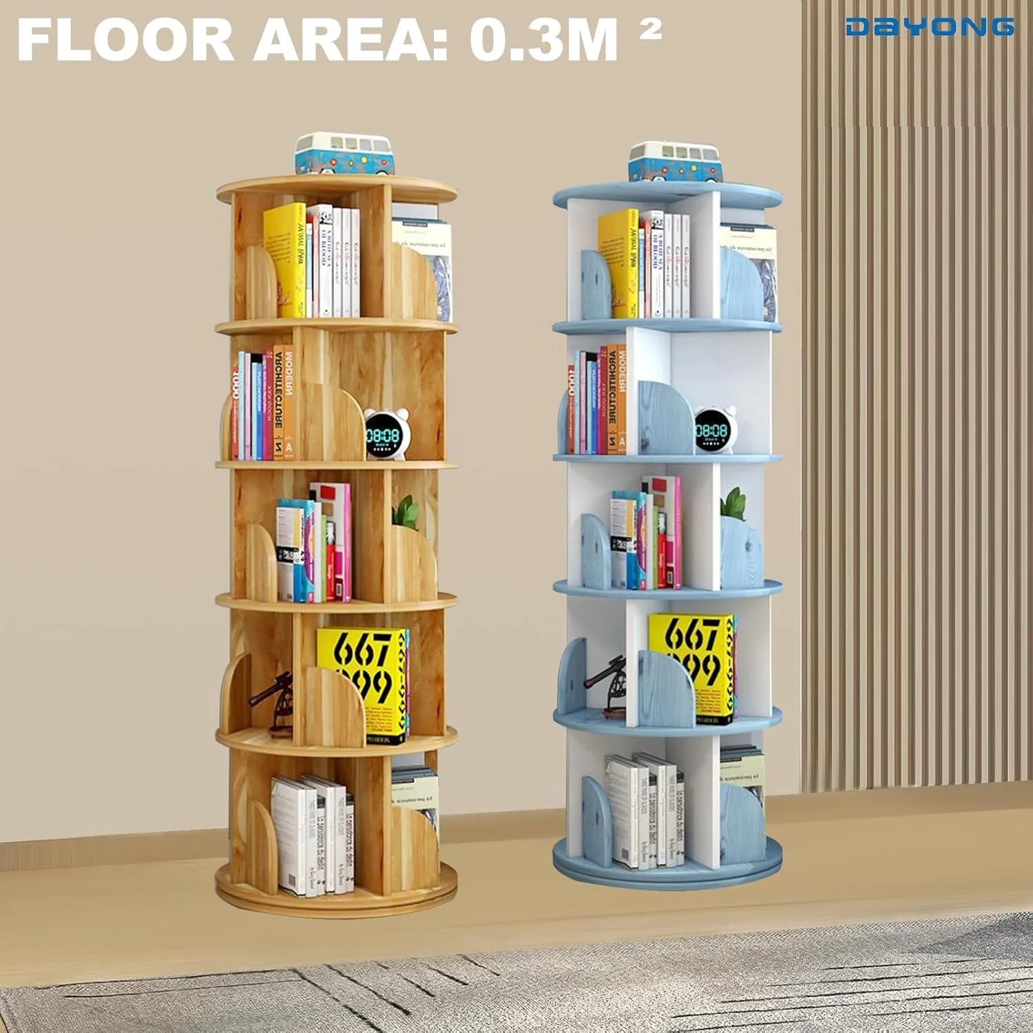 کتابخانه چند لایه چرخان 360 درجه DAYONG، قفسه کتاب ایستاده با ظرفیت بالا، قفسه گوشه ای برای نگهداری در اتاق نشیمن، اتاق خواب، مطالعه و دفتر کار (آبی) کتابخانه چند لایه چرخان 360 درجه DAYONG، قفسه کتاب ایستاده با ظرفیت بالا، قفسه گوشه ای برای نگهداری در اتاق نشیمن، اتاق خواب، مطالعه و دفتر کار (آبی)