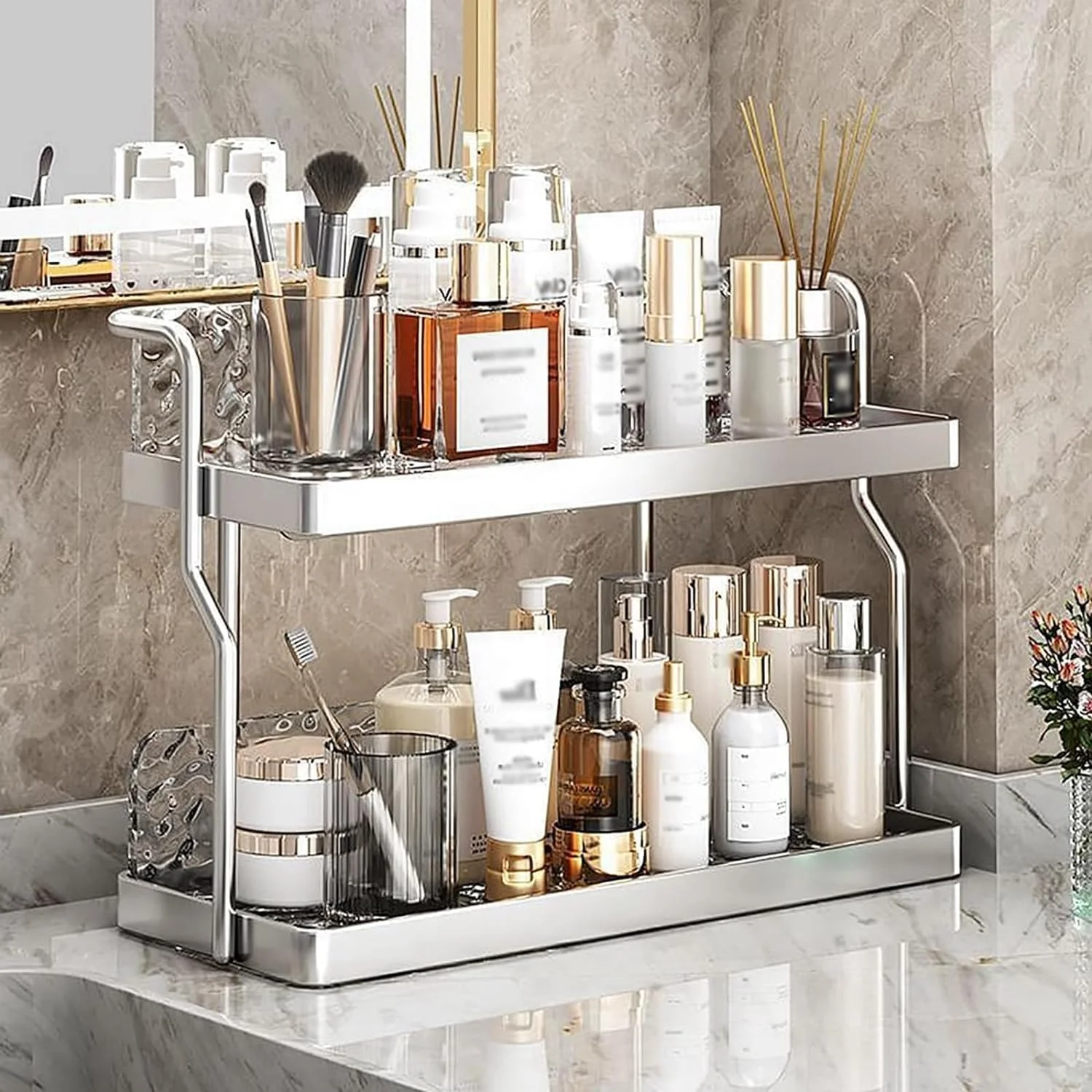 جای خشک کن فلزی دو طبقه لیوان و بطری MostNow با سینی تخلیه، سازمان دهنده رومیزی صرفه جویی در فضا، ایده آل برای نگهداری آشپزخانه، قفسه نگهداری آشپزخانه، قفسه ایستاده (یخچال طبیعی)