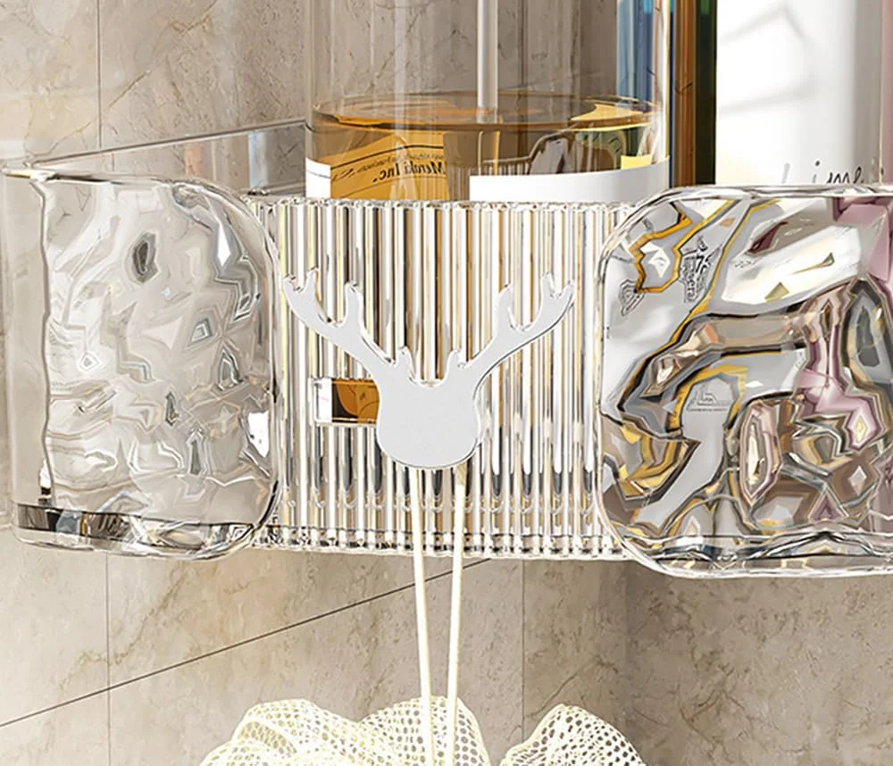 قفسه شاور کدی 2 عددی UrbanEssentia - سازمان دهنده و قفسه حمام چسبی بدون نیاز به سوراخ کاری، مجموعه قفسه گوشه ای حمام برای لوازم بهداشتی، لوازم جانبی ضد زنگ حمام (سفید شفاف)