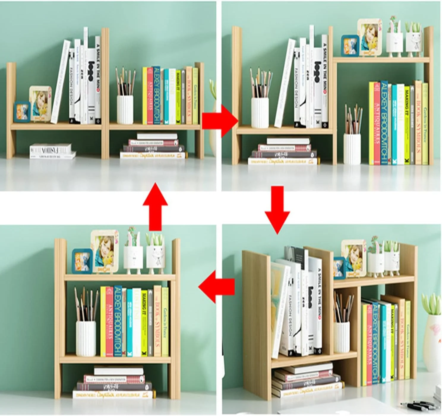 قفسه کتاب رومیزی RODASON، قفسه نمایشگر چوبی قابل تنظیم، قفسه کتاب پیشخوان، قفسه ذخیره سازی اداری - قفسه ایستاده طبیعی نمایشگر سبک آزاد (سفید)