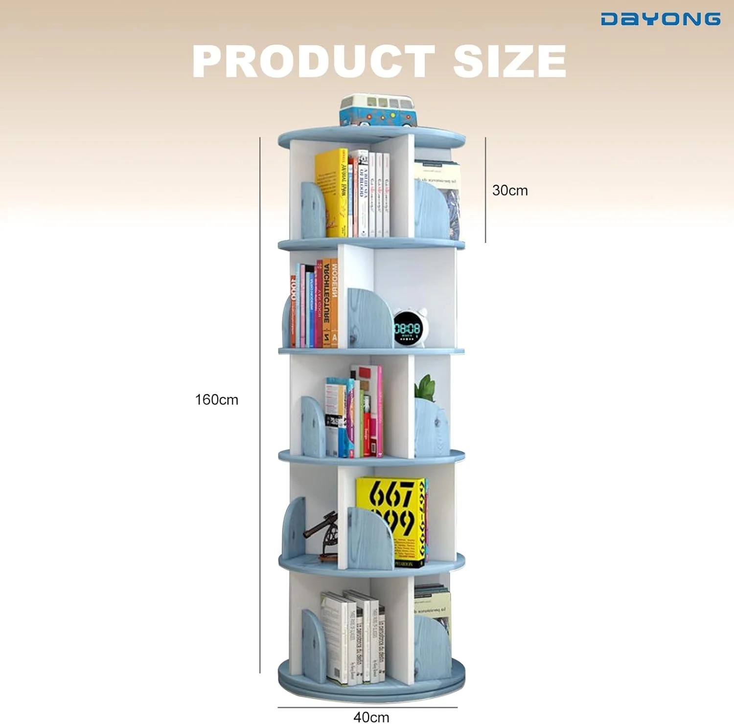 قفسه کتاب چند لایه چرخان 360 درجه DAYONG، قفسه کتاب ایستاده با ظرفیت بالا، قفسه گوشه ای برای نگهداری در اتاق نشیمن، اتاق خواب، مطالعه و دفتر کار (آبی)