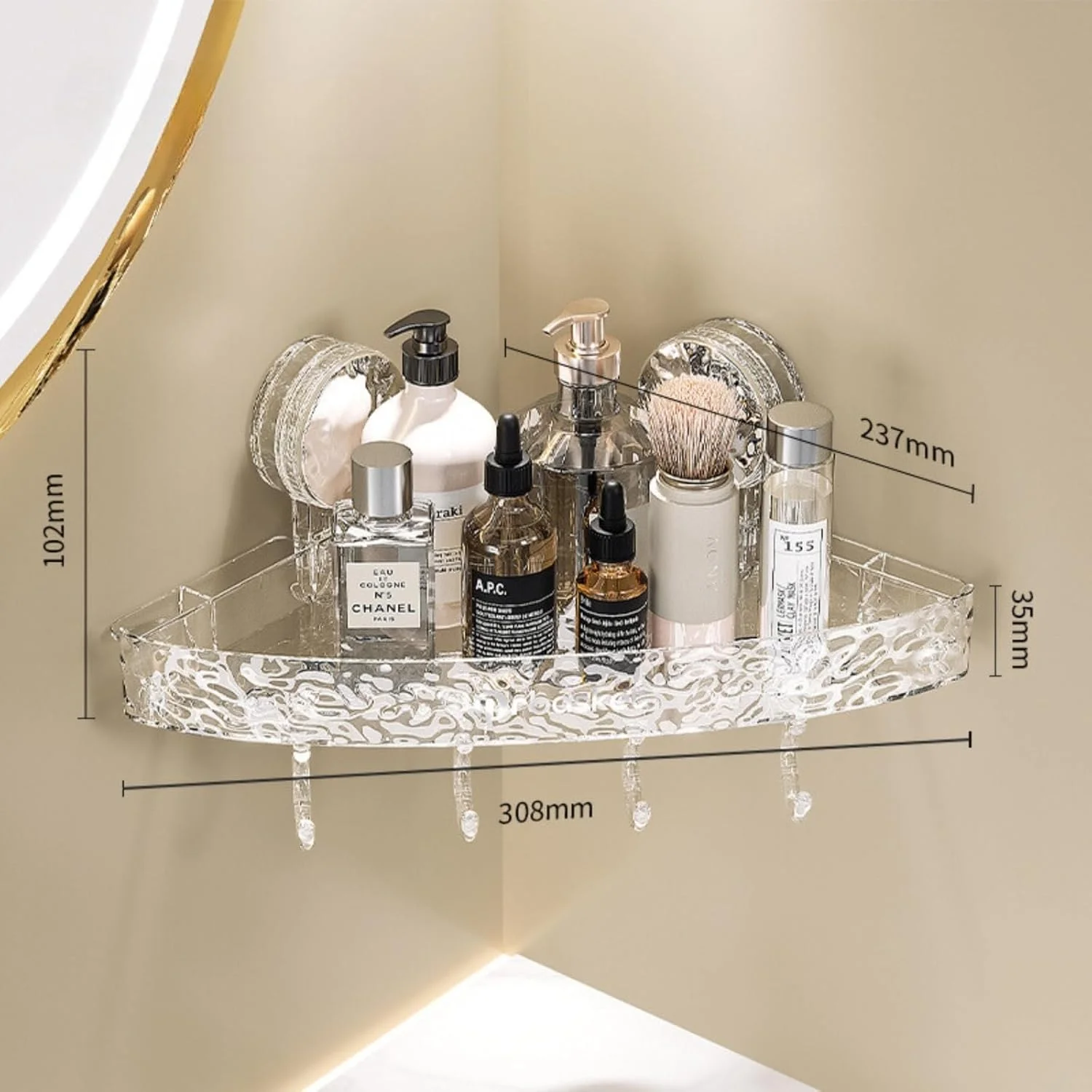 قفسه کنجی و قفسه دیواری بدون نیاز به دریل - سازمان دهنده ضد آب قفسه دوش، قفسه حمام مدرن قابل جابجایی با 4 قلاب، قفسه دوش صرفه جویی در فضا برای حمام و آشپزخانه (1 عدد، نصب آسان)