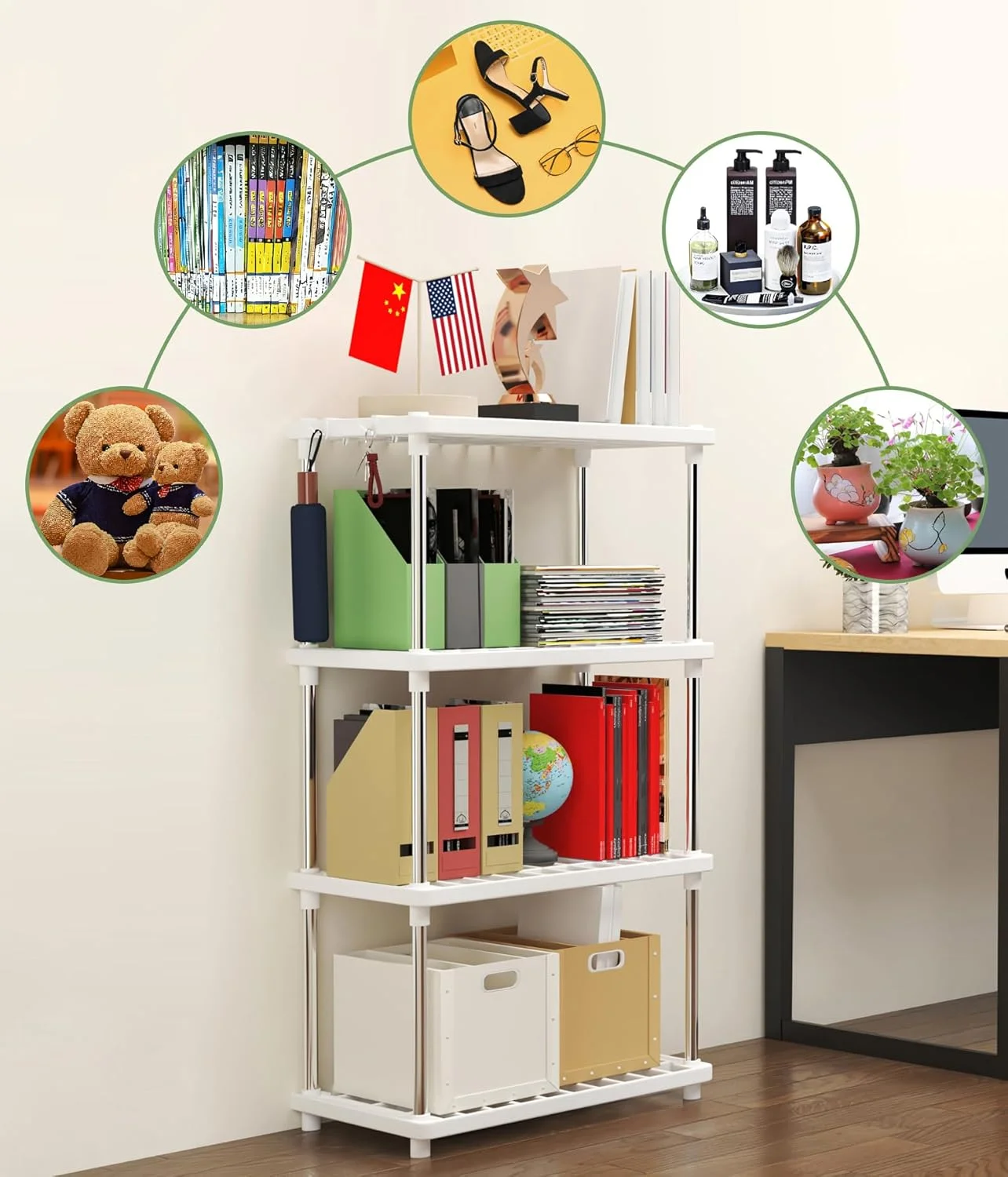 قفسه گوشه ای پلاستیکی U-HOOME، قفسه حمام 4 طبقه ضد زنگ، سازمان دهنده قفسه حمام گوشه ای ایستاده، واحد قفسه بندی حمام، پایه های قفسه دوش برای آشپزخانه، رختشویی و حمام