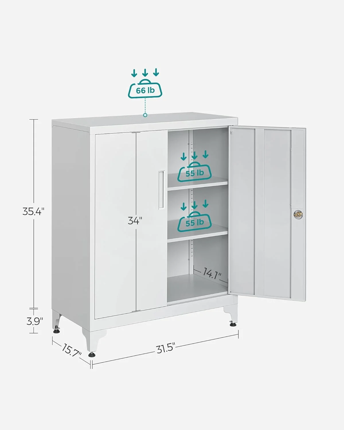 کابینت گاراژ SONGMICS، کابینت فلزی با درها و قفسه ها، کابینت اداری برای دفتر کار خانگی، گاراژ و اتاق ابزار، خاکستری UOMC013G01