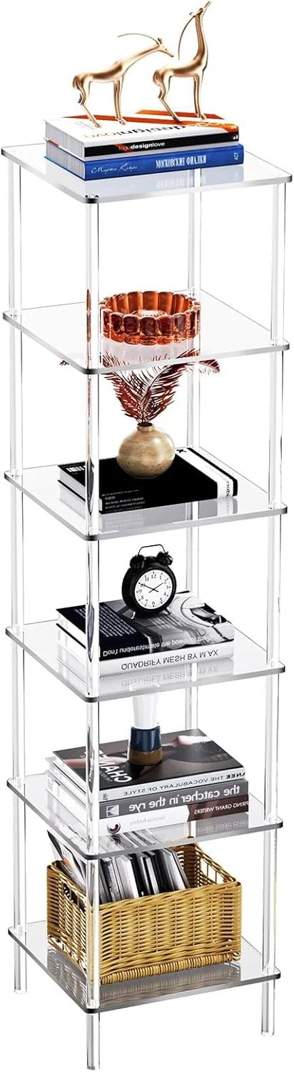 کتابخانه اکرلیک 6 طبقه Solaround، قفسه نمایش گوشه ای ایستاده، 32 x 33.4 x 140 سانتی متر (شفاف)