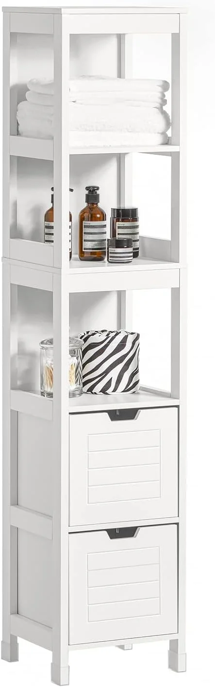 کابینت ذخیره سازی حمام SoBuy، کابینت قفسه دار 3 طبقه با 2 کشو، قفسه سازمان دهنده بلند، گوشه کمد باریک برای اتاق نشیمن، آشپزخانه، 30x30x144 سانتی متر خزانة تخزينFRG126-W