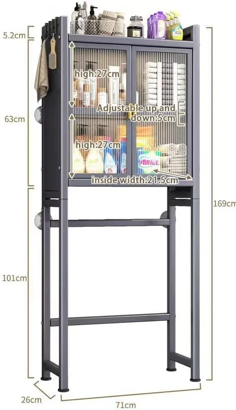 کابینت ذخیره سازی بالای ماشین لباسشویی رویال پولار، قفسه توالت، سازمان دهنده فضای ذخیره سازی اتاق لباسشویی، درب مغناطیسی، قفسه های قابل تنظیم ارتفاع، مونتاژ آسان، بدون نیاز به سوراخ کاری