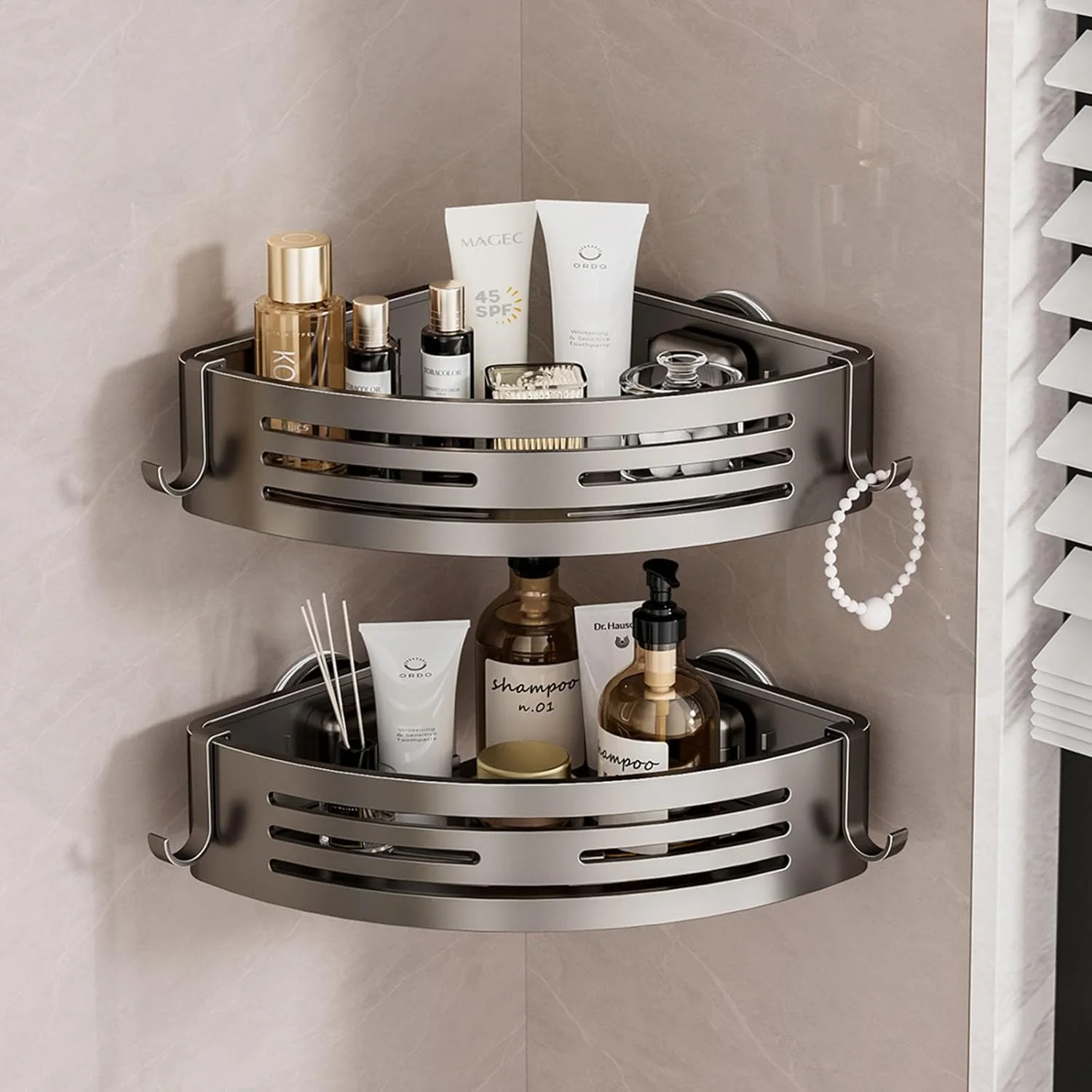 شلف حمام استیل ضد زنگ، سازمان دهنده سبد دوش با مکنده، آلومینیوم ضد زنگ، بدون نیاز به سوراخکاری، قفسه ذخیره سازی دیواری برای حمام، دوش، آشپزخانه