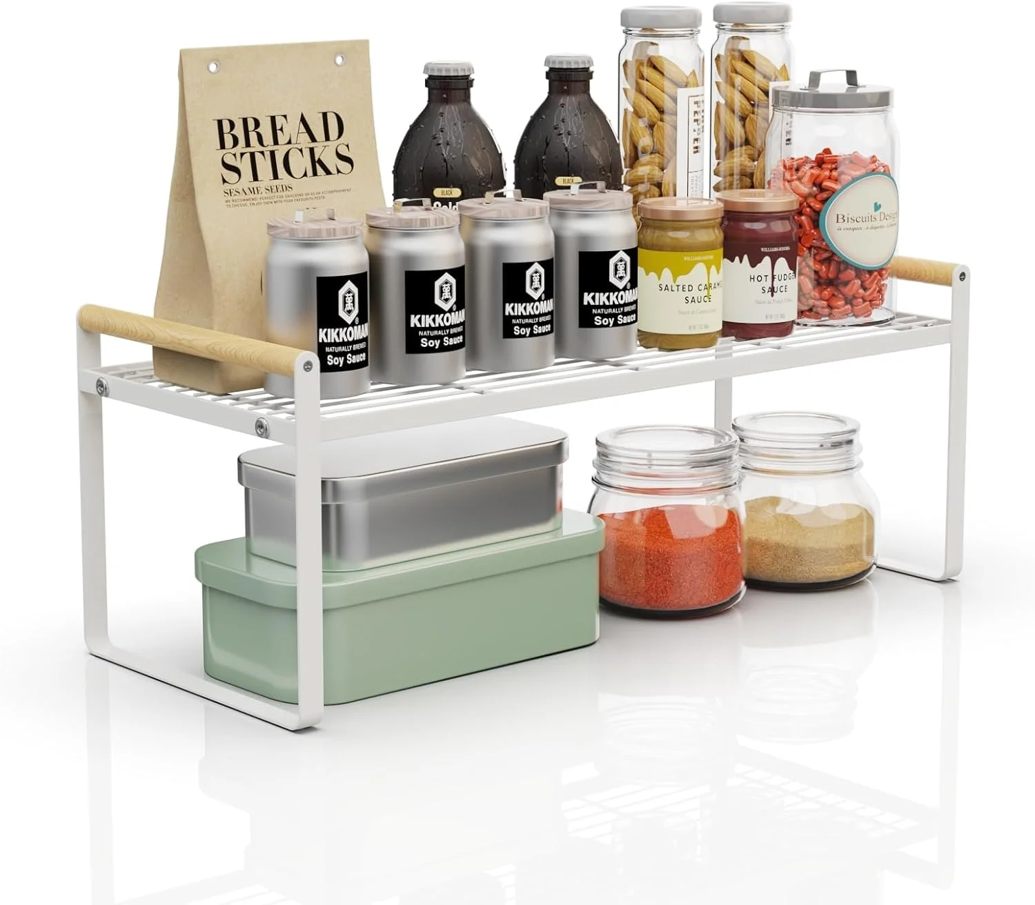 قفسه کابینت آشپزخانه Diylove، قفسه ادویه ایستاده کابینت، قفسه کابینت، سازمان دهنده پیشخوان قابل انباشت و مناسب برای خانه، انبار و نگهداری آشپزخانه (سفید 1 طبقه)