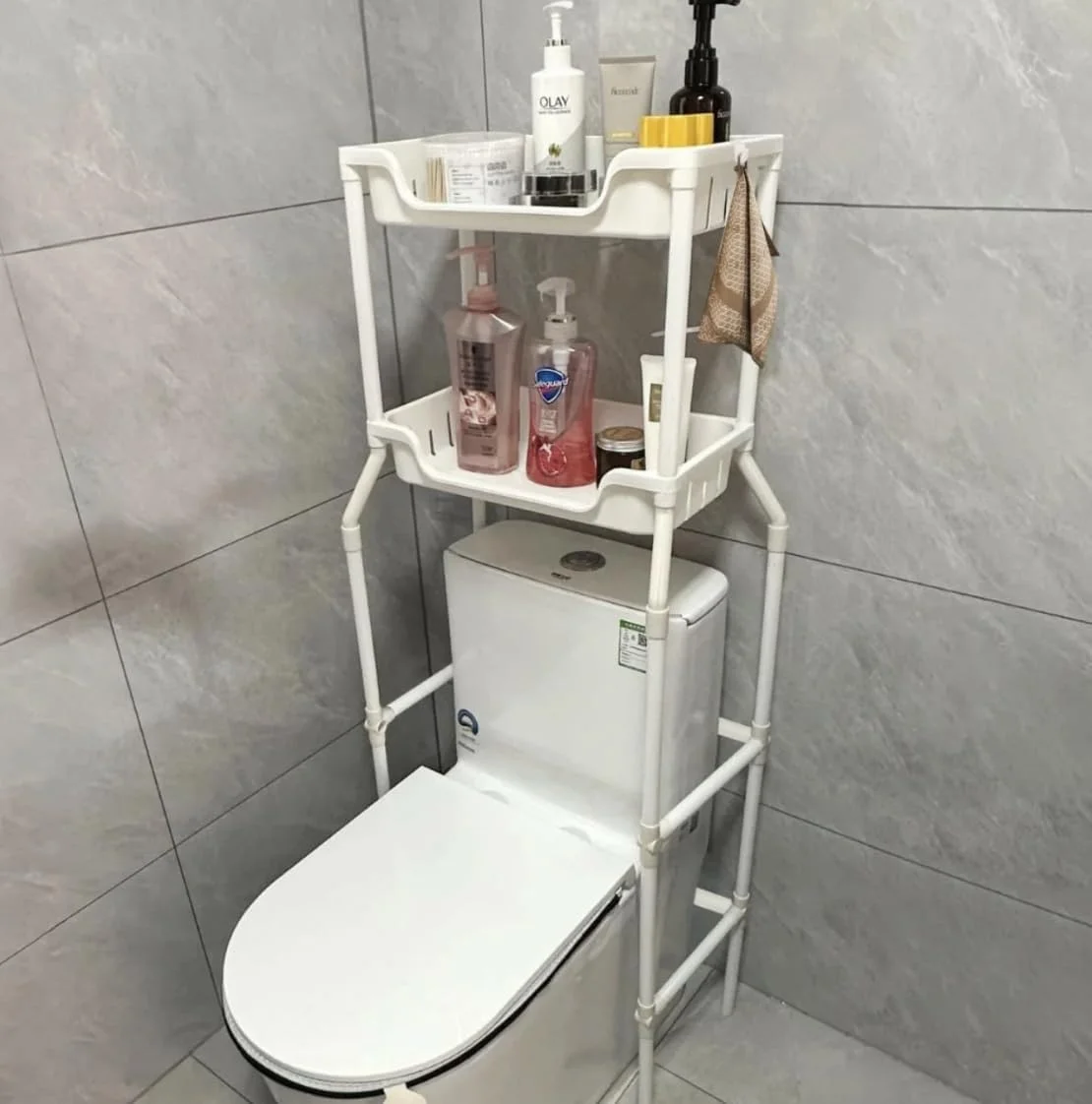 قفسه ذخیره سازی بالای توالت - قفسه سازمان دهنده حمام، قفسه صرفه جویی در فضای مستقل برای بالای توالت، ذخیره سازی پلاستیکی ماشین لباسشویی برای حمام، سرویس بهداشتی، لباسشویی (2 طبقه بالای توالت)