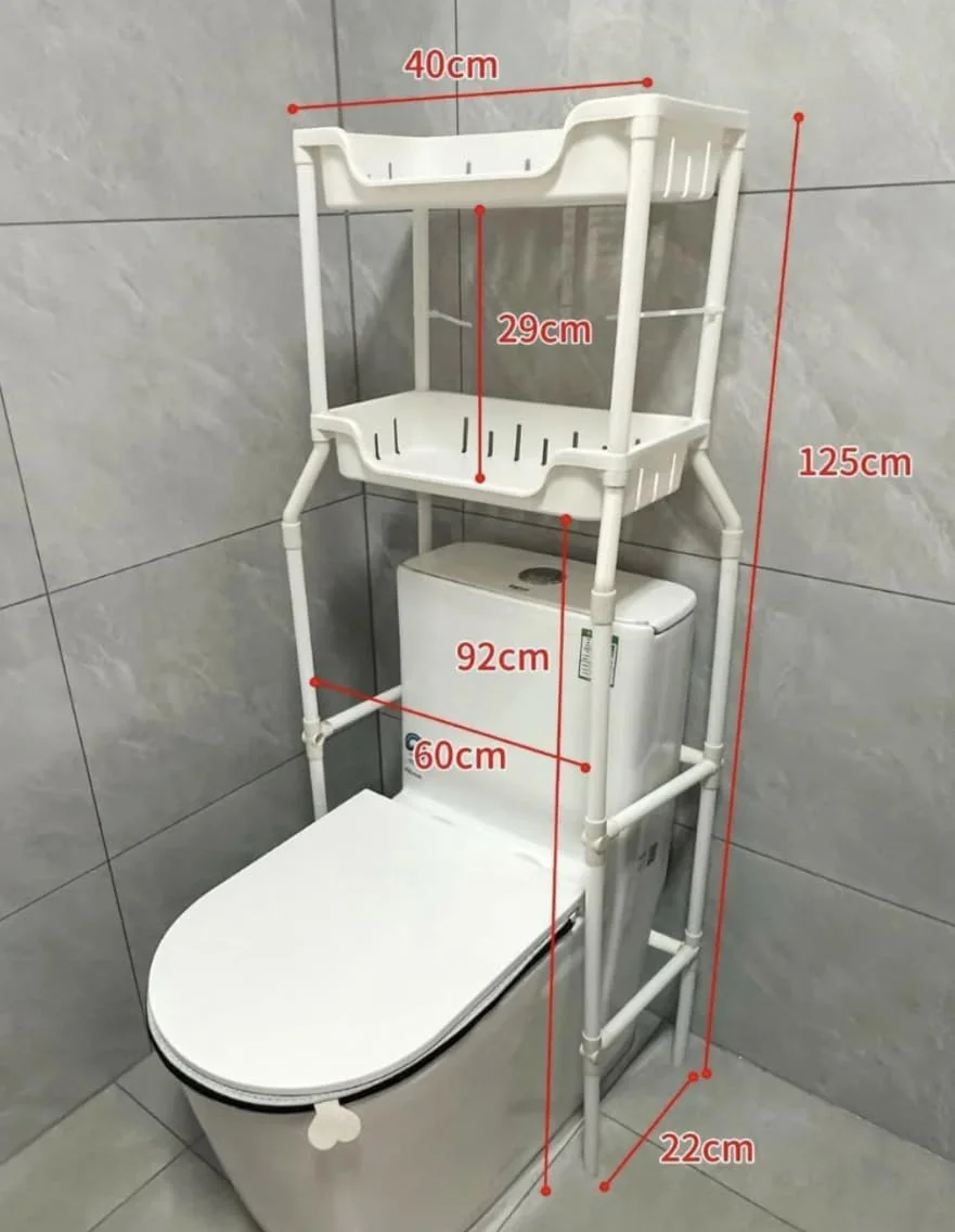 قفسه ذخیره سازی بالای توالت - قفسه سازمان دهنده حمام، قفسه صرفه جویی در فضای مستقل برای بالای توالت، ذخیره سازی پلاستیکی ماشین لباسشویی برای حمام، سرویس بهداشتی، لباسشویی (2 طبقه بالای توالت)