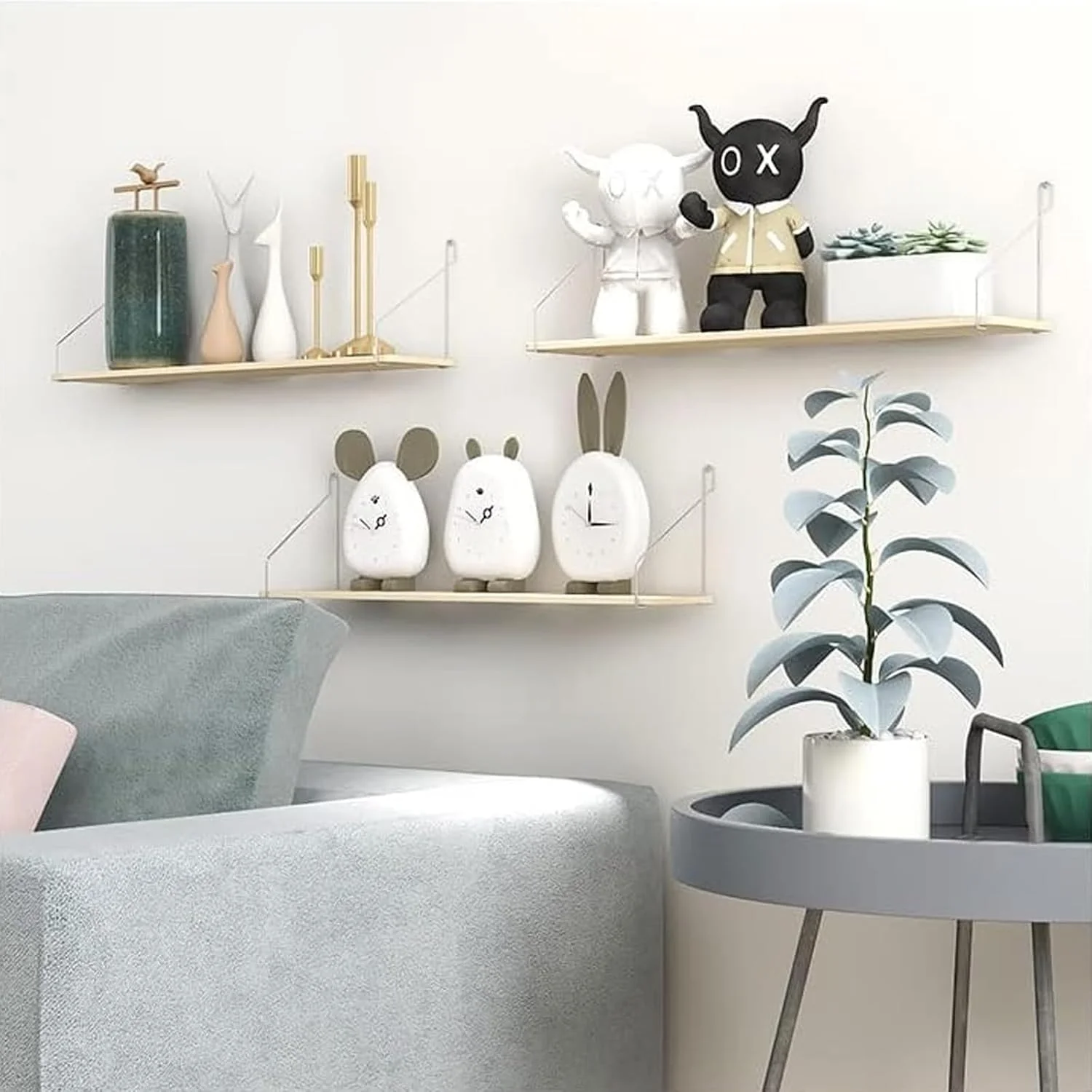 شلف های شناور CooToly، شلف های دیواری چوبی، ست 3 عددی سازمان دهنده شلف دیواری برای اتاق نشیمن، اتاق خواب، آشپزخانه، حمام، دفتر کار