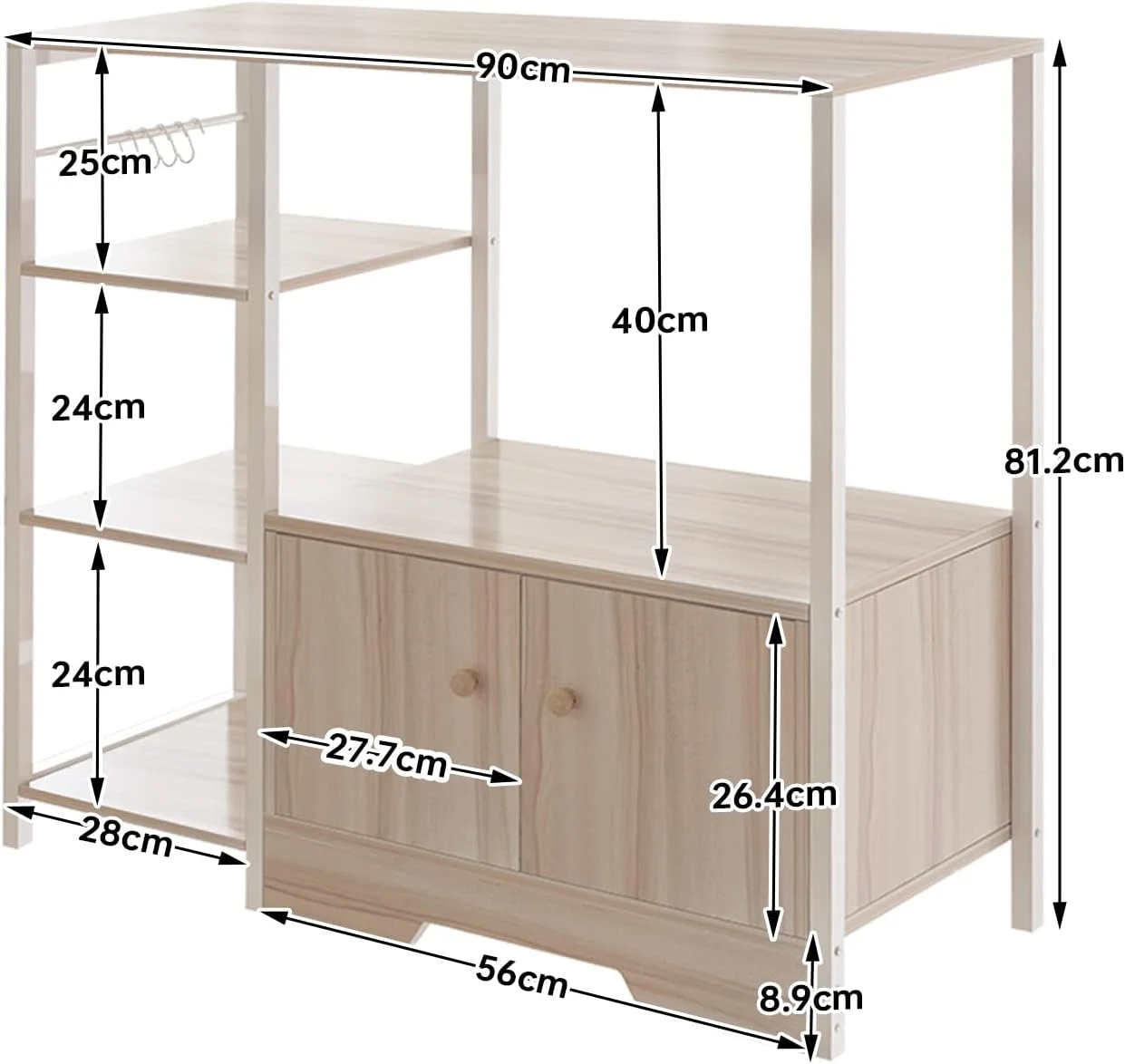 پایه مایکروویو Jantens JANTENS با کابینت ذخیره سازی و 5 قلاب، میز قهوه خوری، قفسه ذخیره سازی آشپزخانه، کابینت آشپزخانه 3 طبقه برای ادویه جات، قابلمه ها و ظروف غذاخوری (بژ)